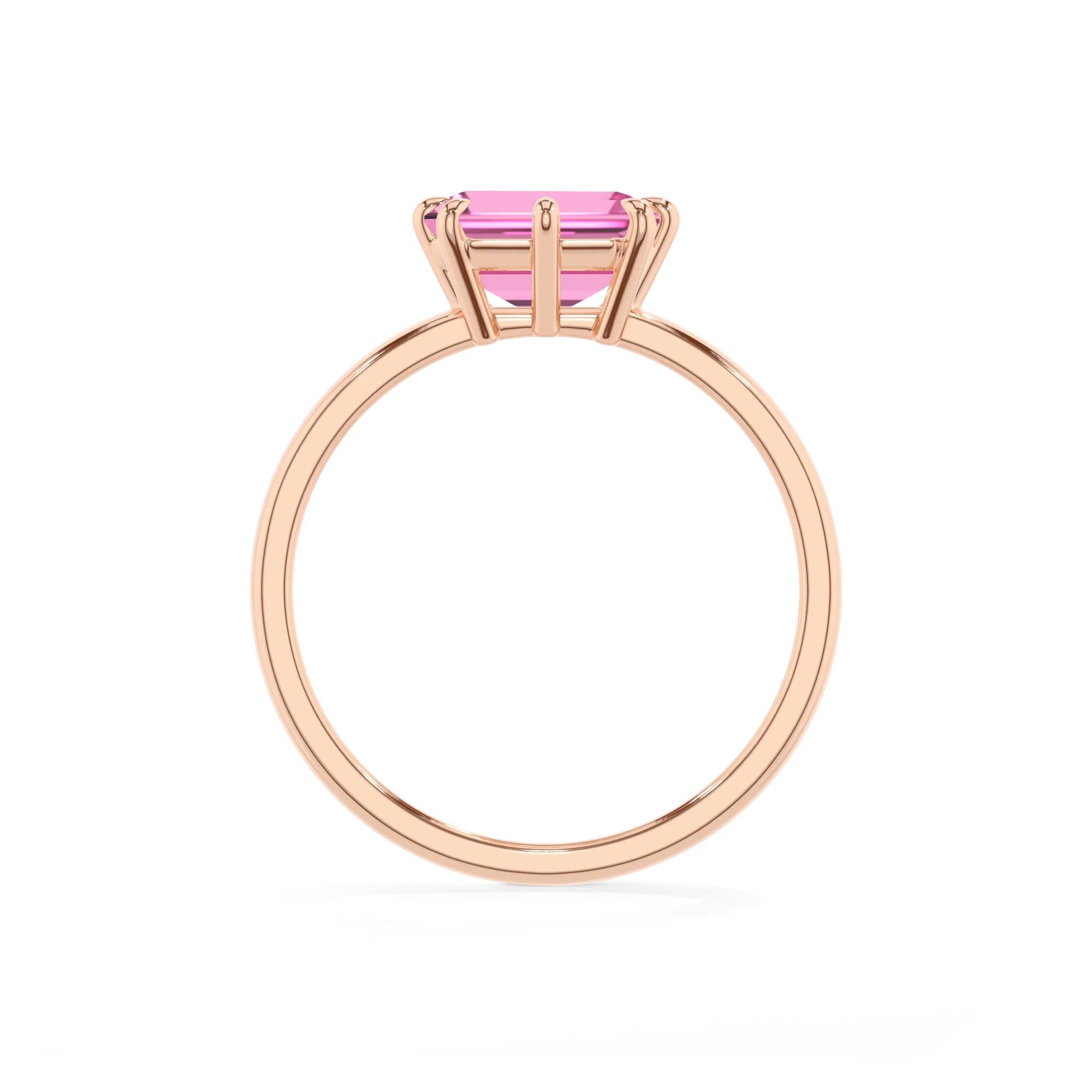 lab grown pink-sapphire emerald cut solitaire rings in rose gold