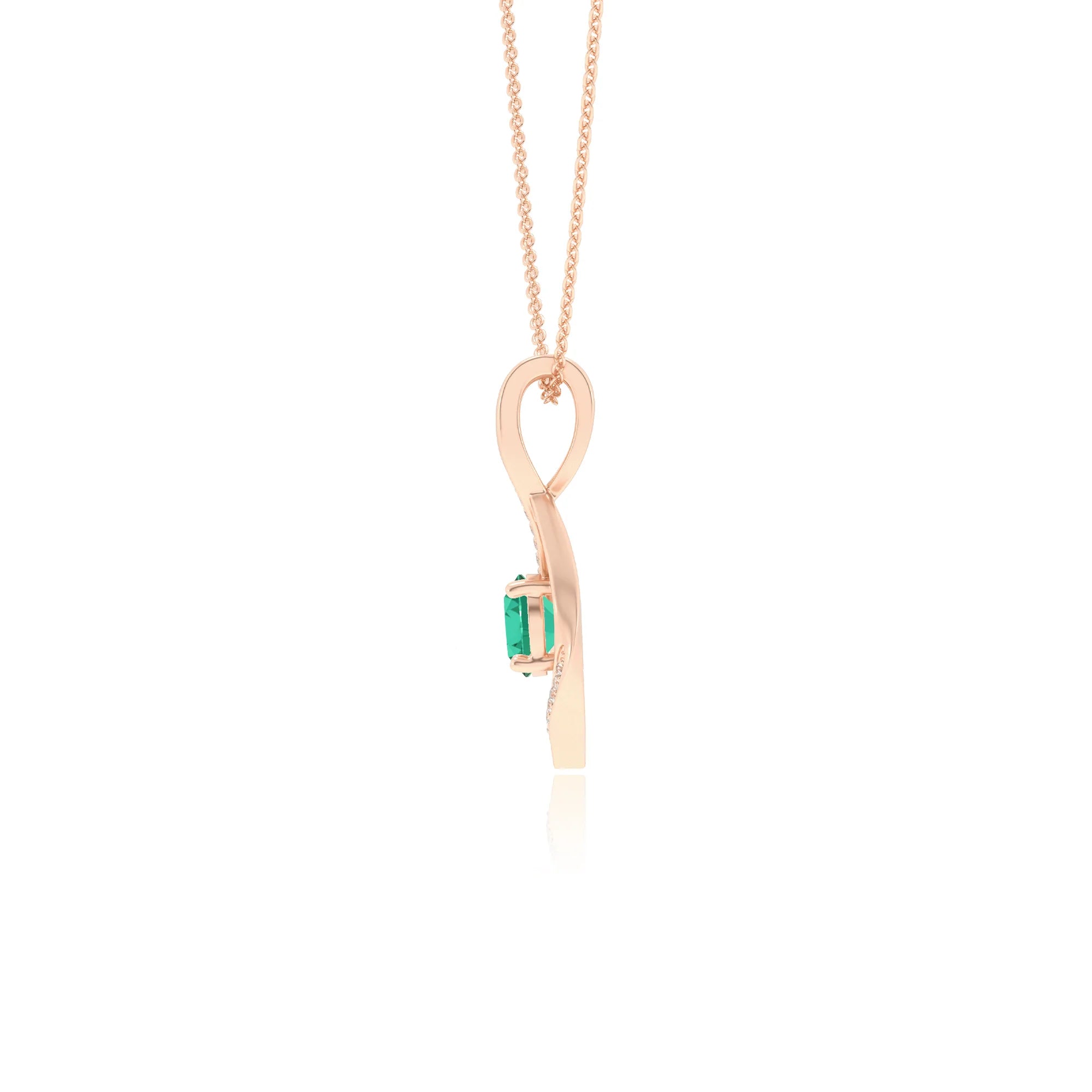 lab grown emerald round solitaire necklaces in rose gold