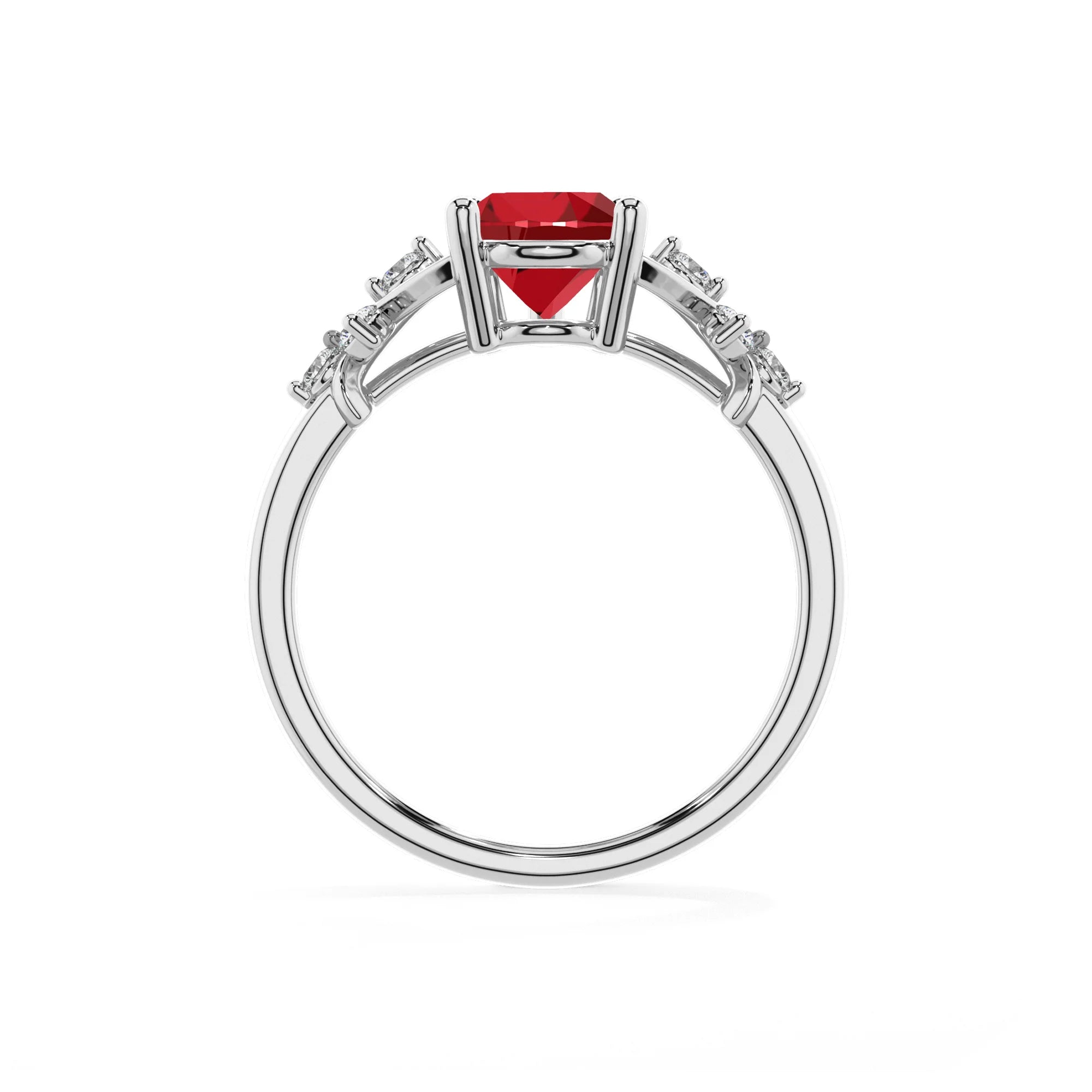 lab grown ruby pear solitaire rings in sterling silver