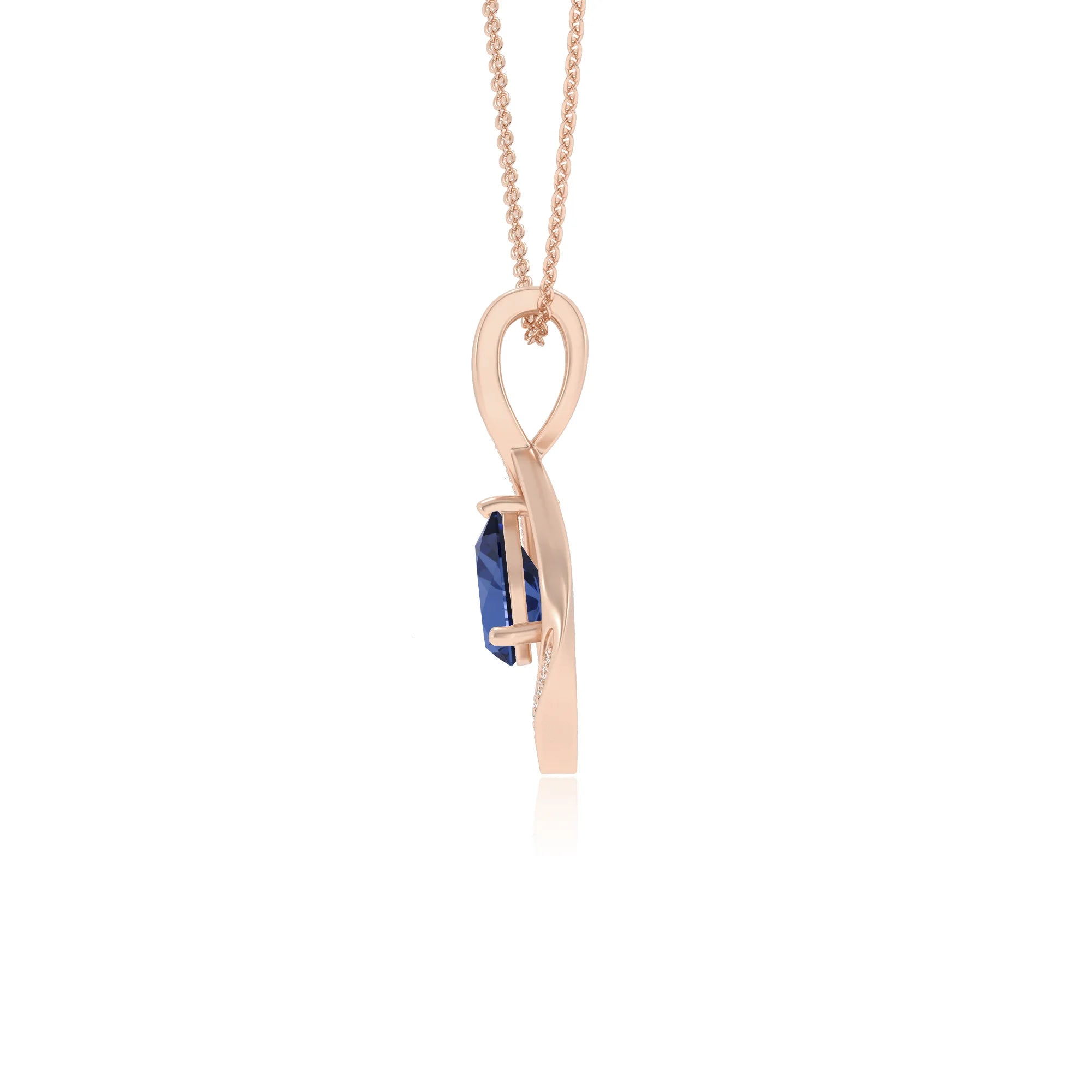 lab grown blue-sapphire pear solitaire necklaces in rose gold