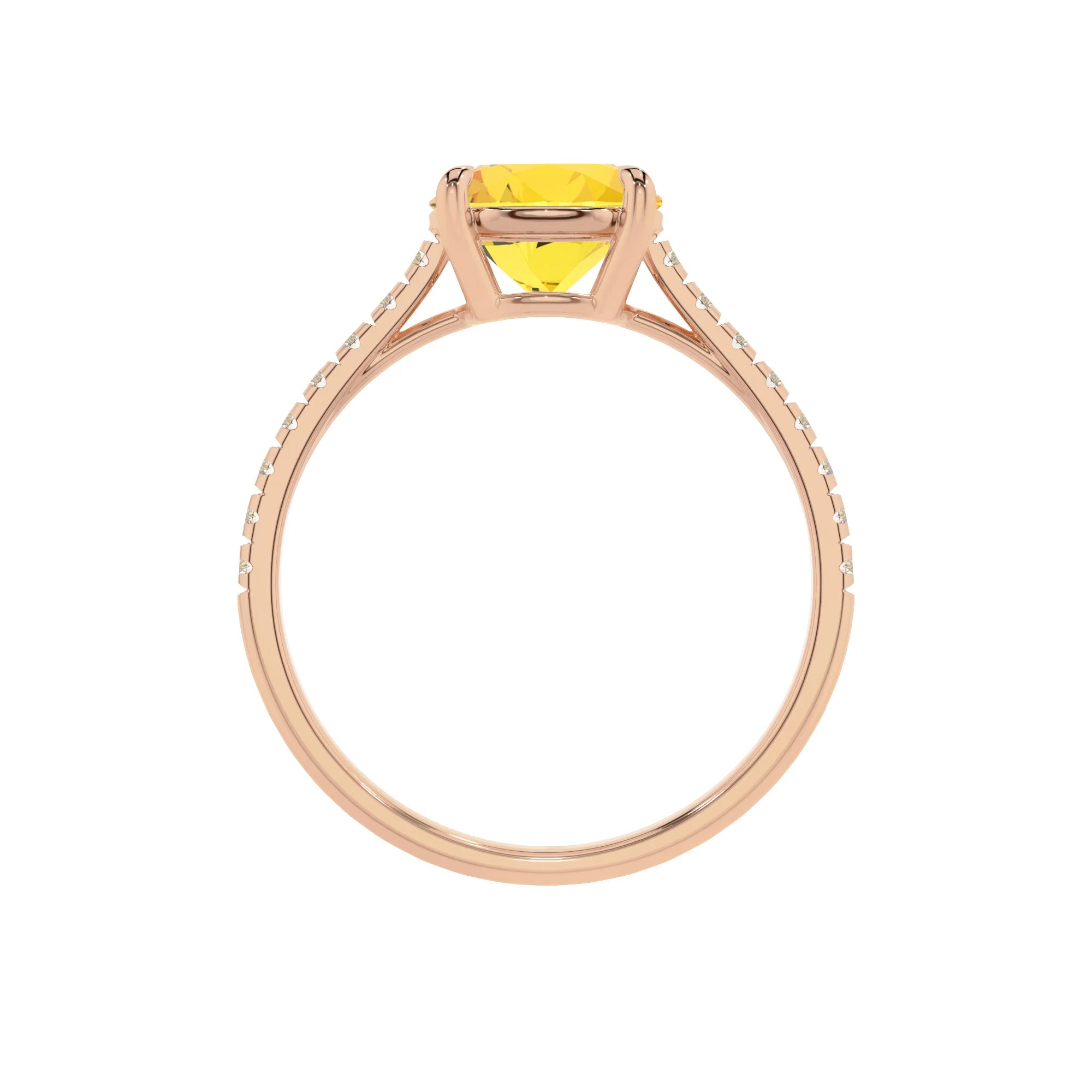 lab grown yellow-sapphire round half eternity solitaire engagement rings in rose gold