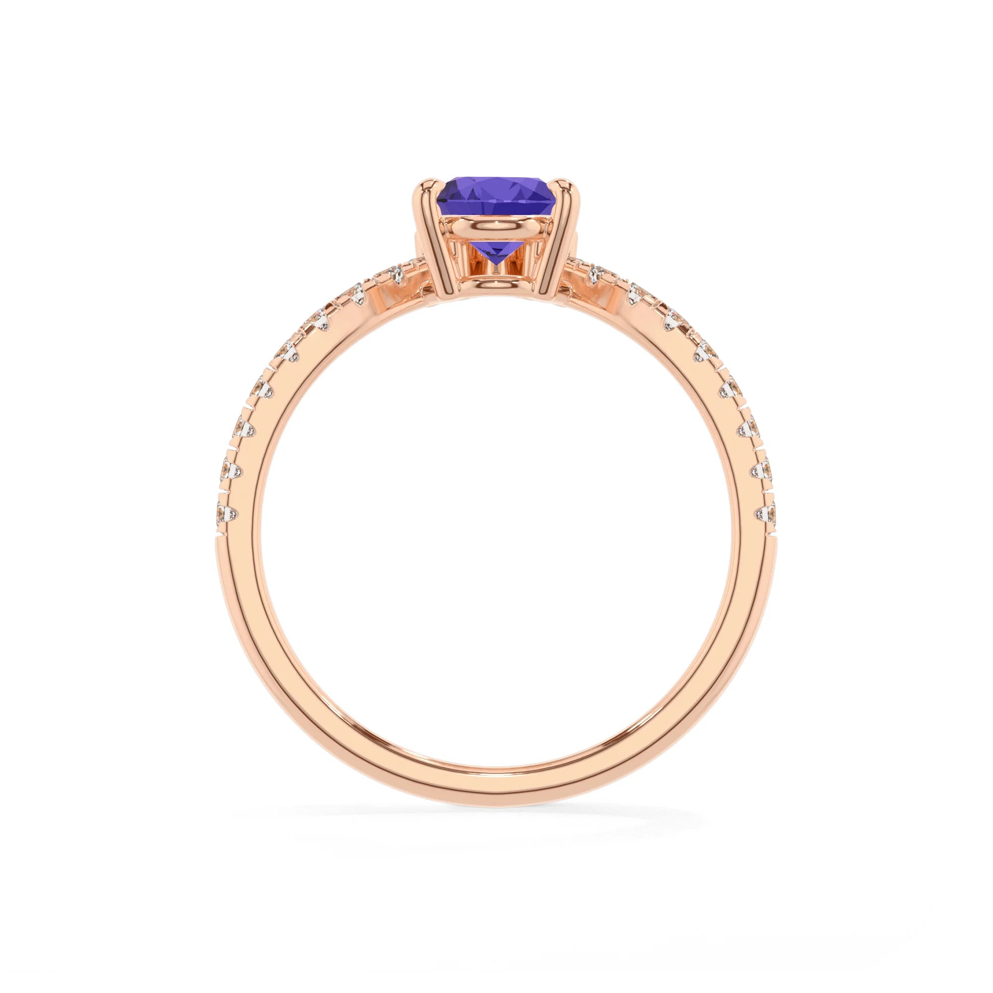 lab grown tanzanite pear solitaire rings in rose gold