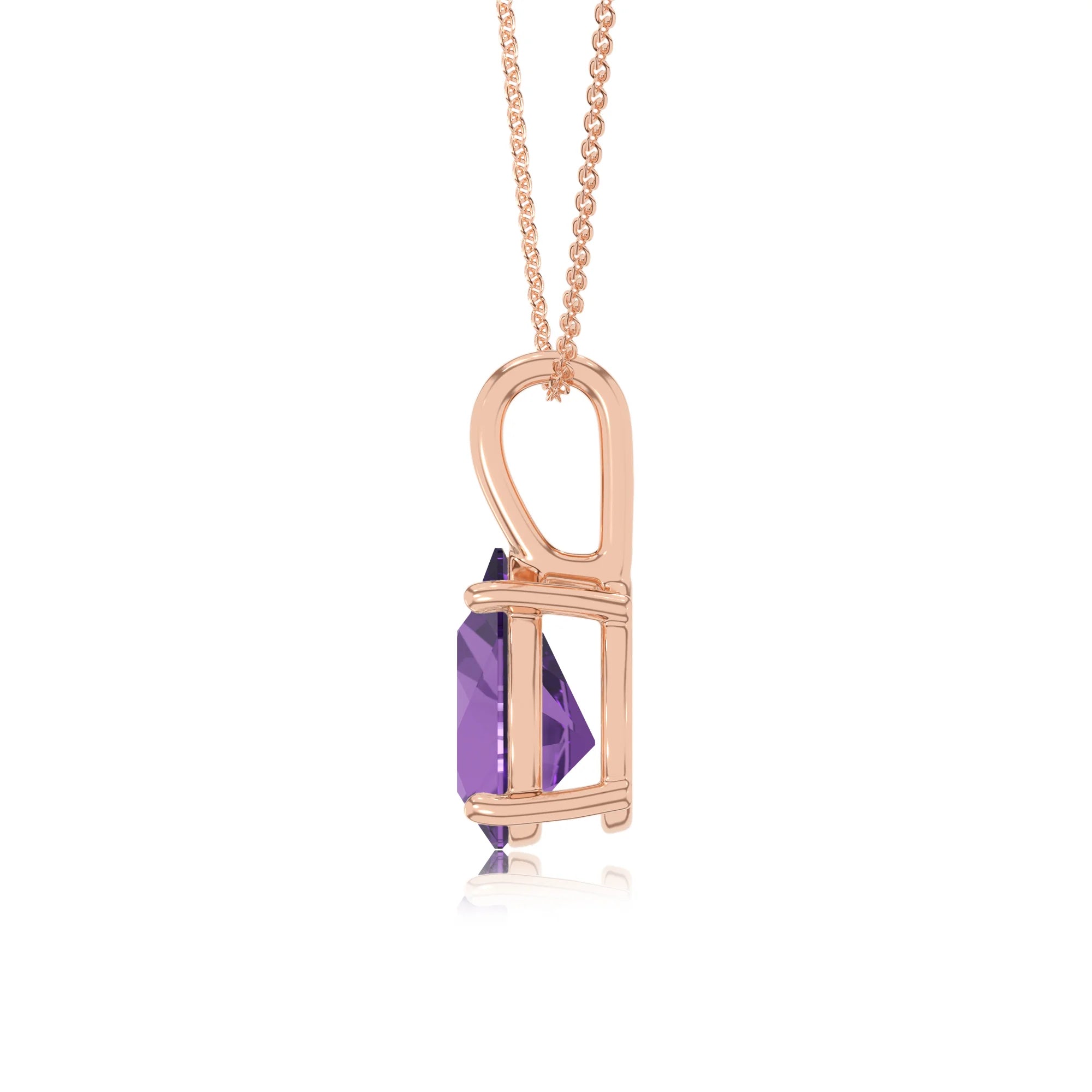 lab grown amethyst pear solitaire necklaces in rose gold
