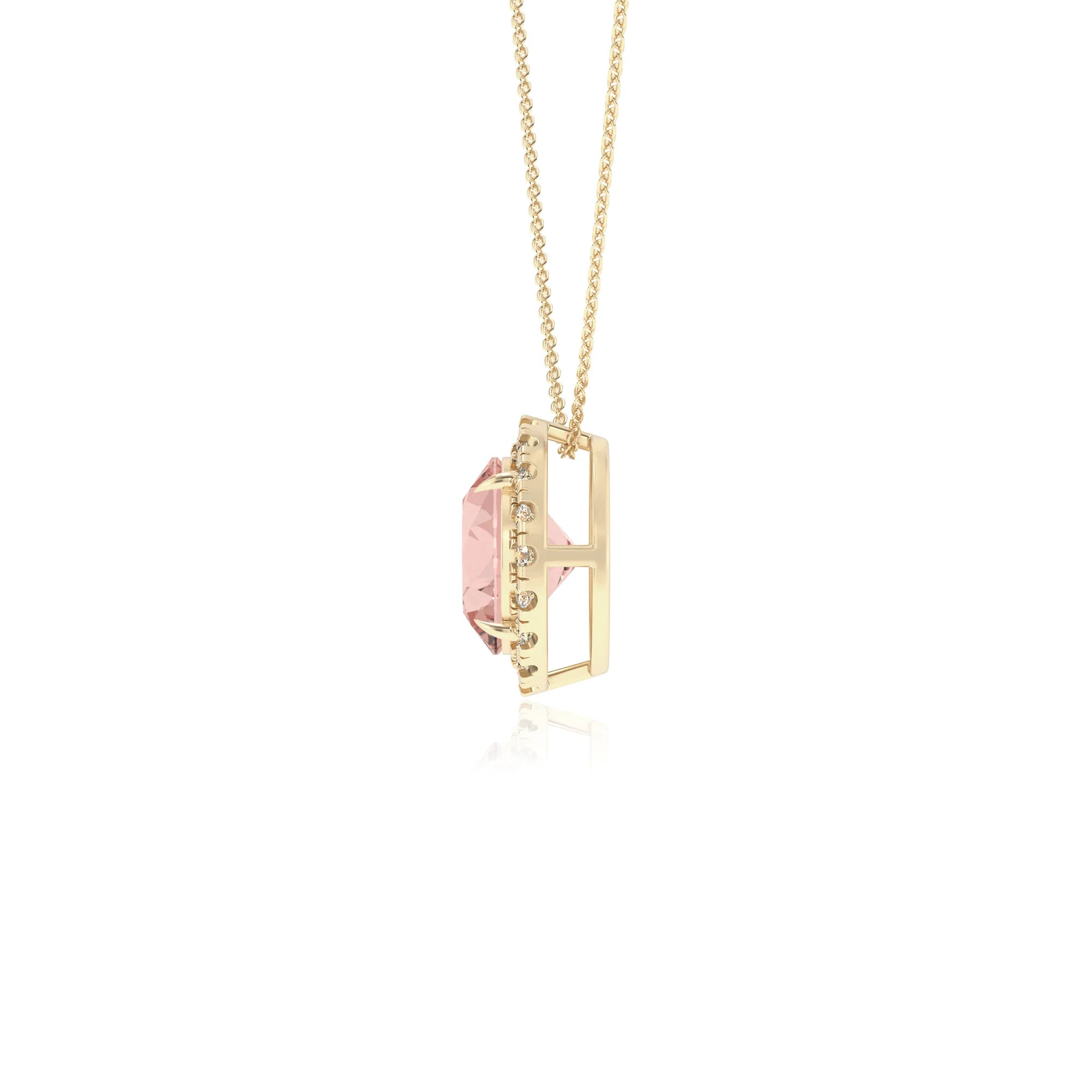 lab grown morganite round solitaire necklaces in yellow gold