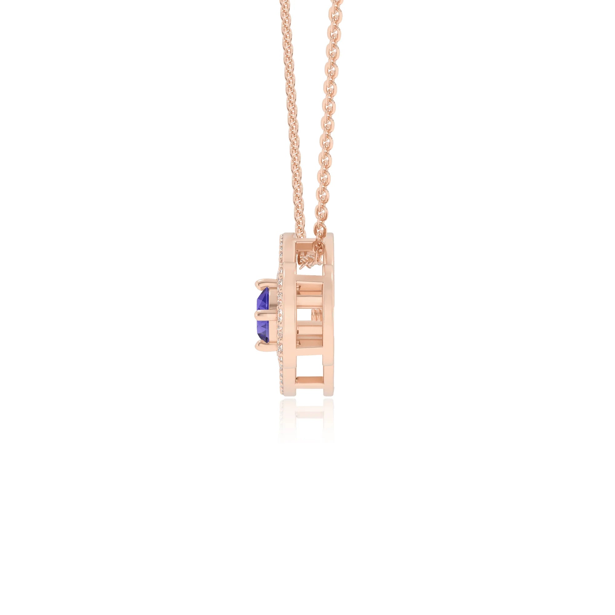 lab grown tanzanite round solitaire necklaces in rose gold
