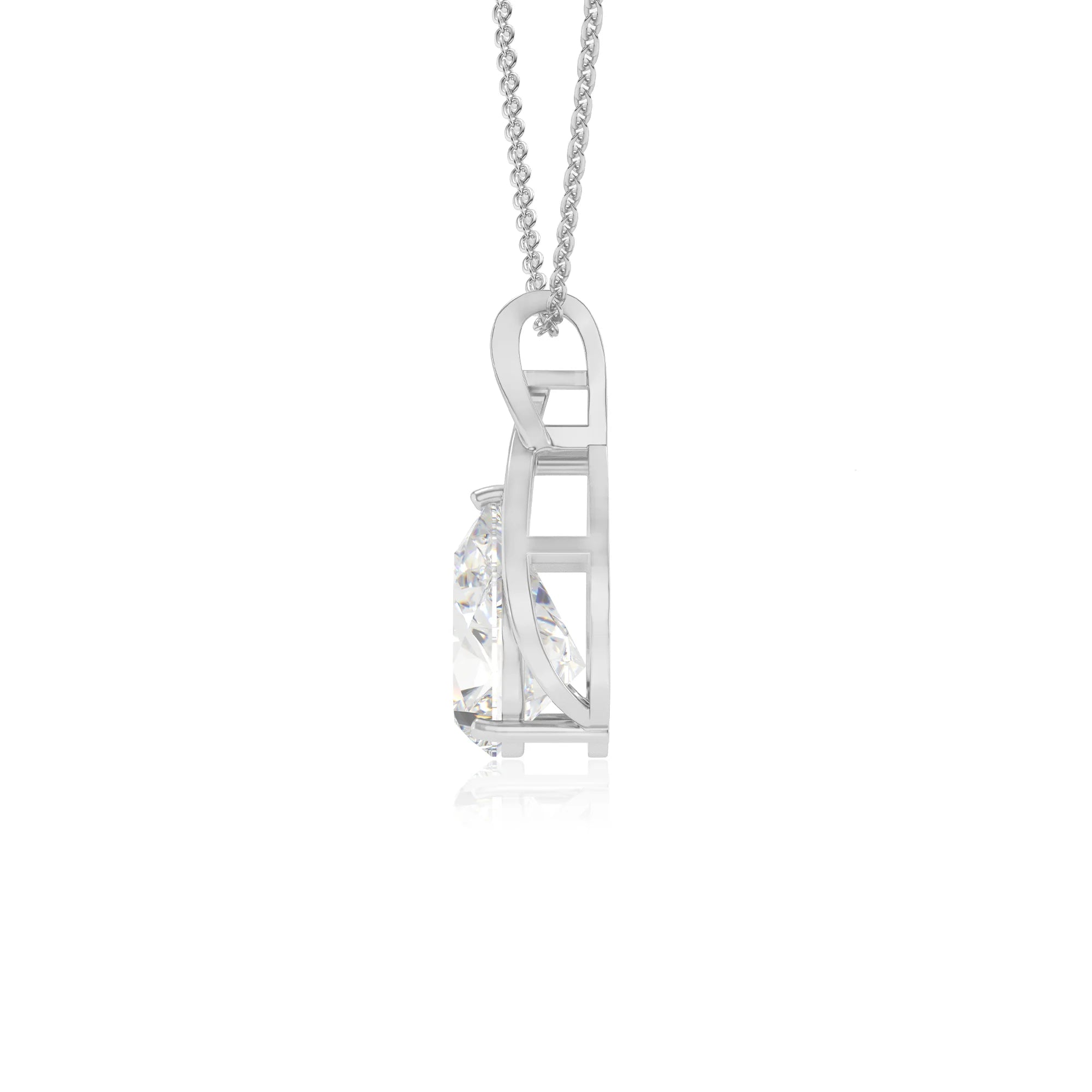 lab grown moissanite pear solitaire necklaces in white gold