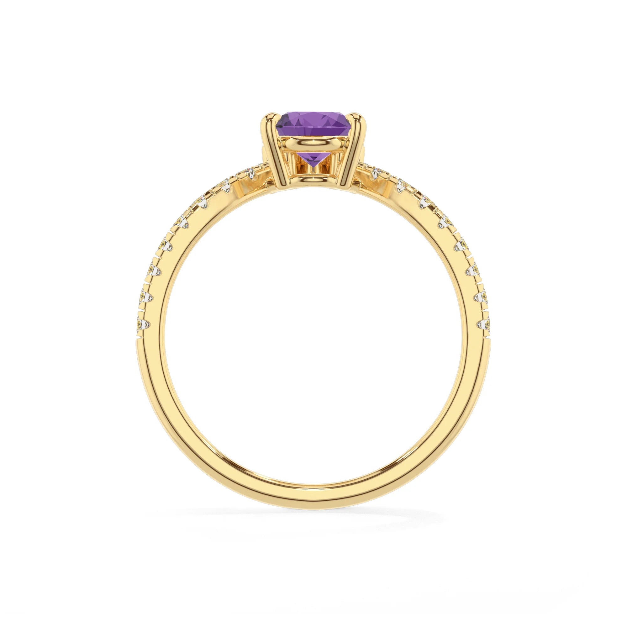 lab grown amethyst pear solitaire rings in yellow gold