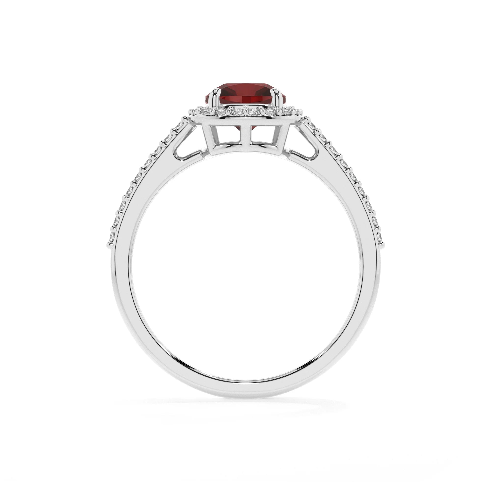 natural garnet cushion solitaire rings in white gold