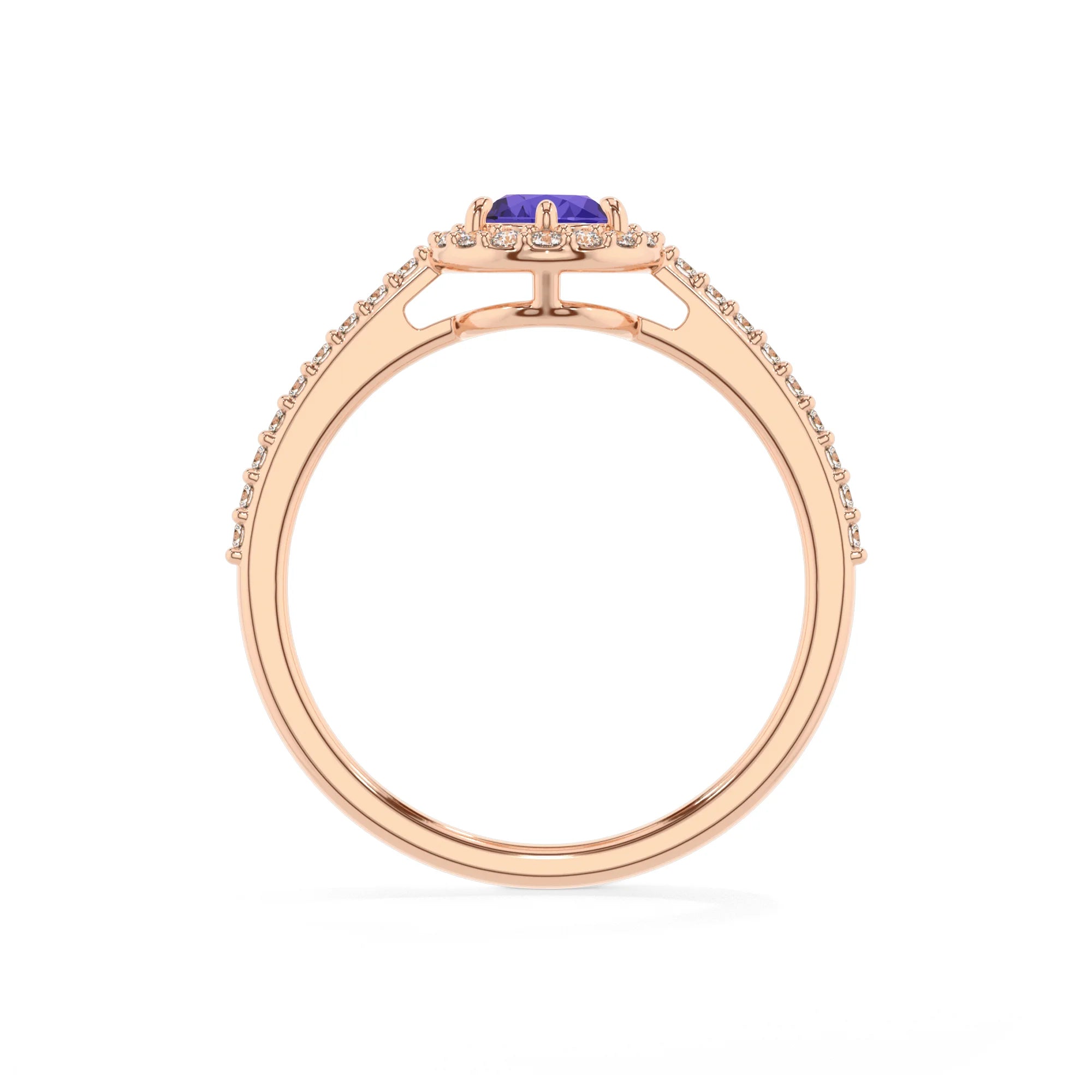 lab grown tanzanite pear solitaire rings in rose gold