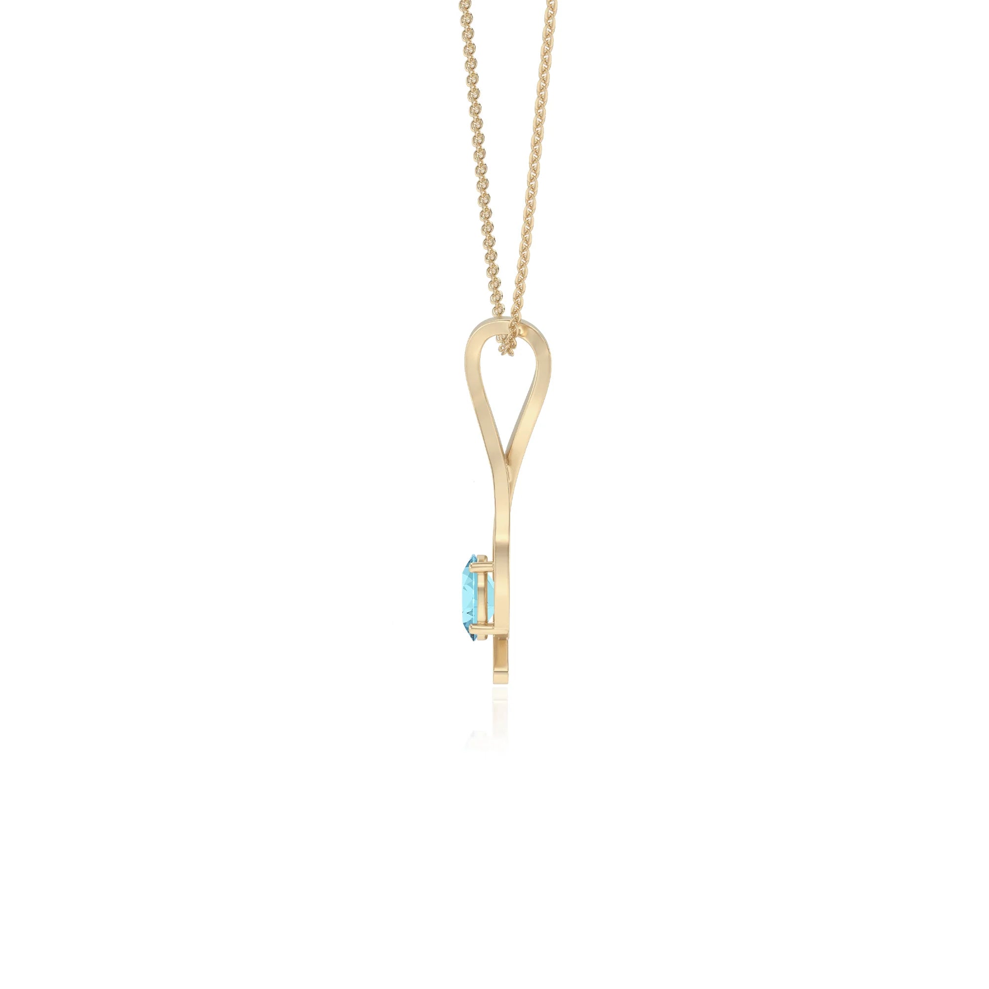 lab grown aquamarine oval solitaire necklaces in yellow gold