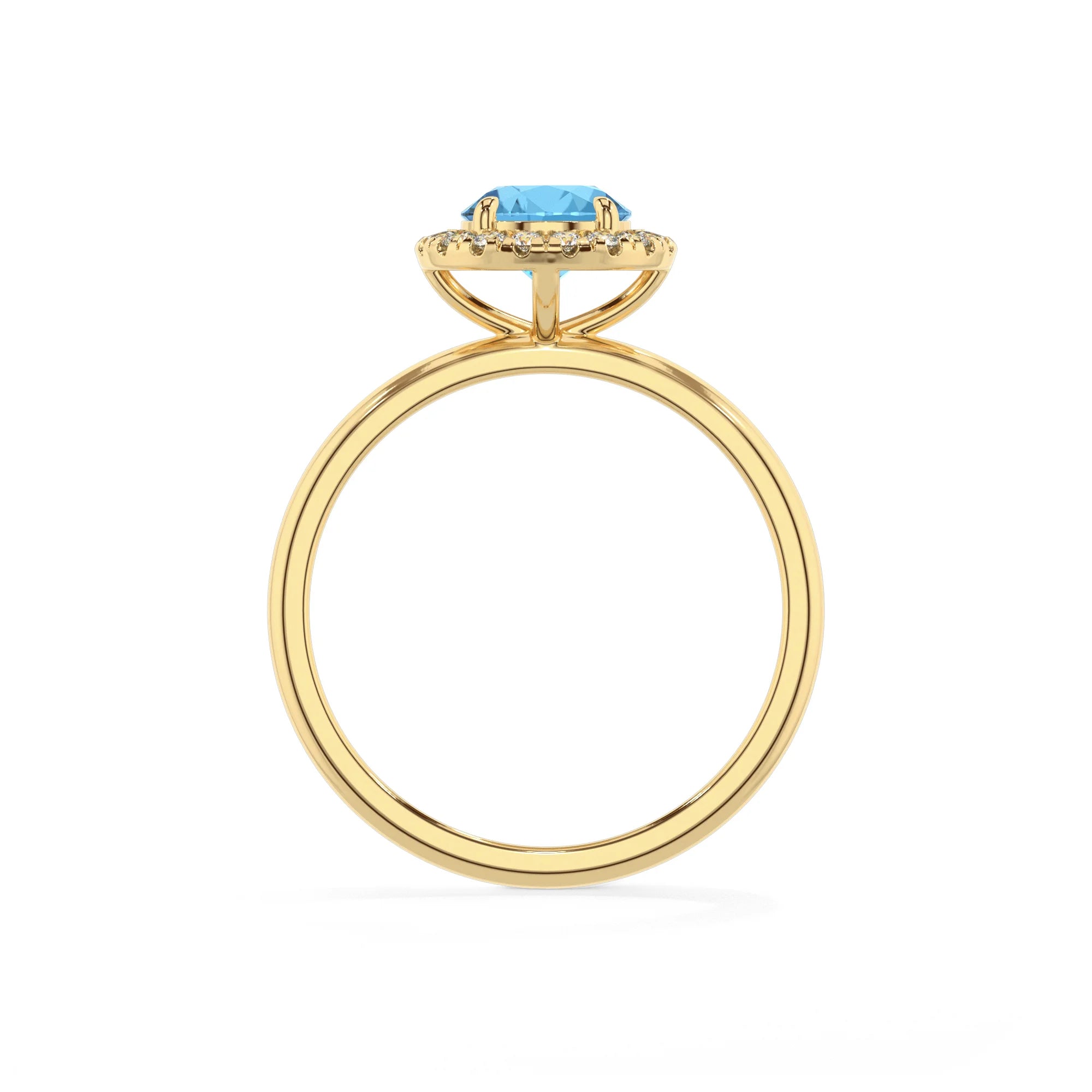 natural swiss-blue-topaz round solitaire rings in yellow gold