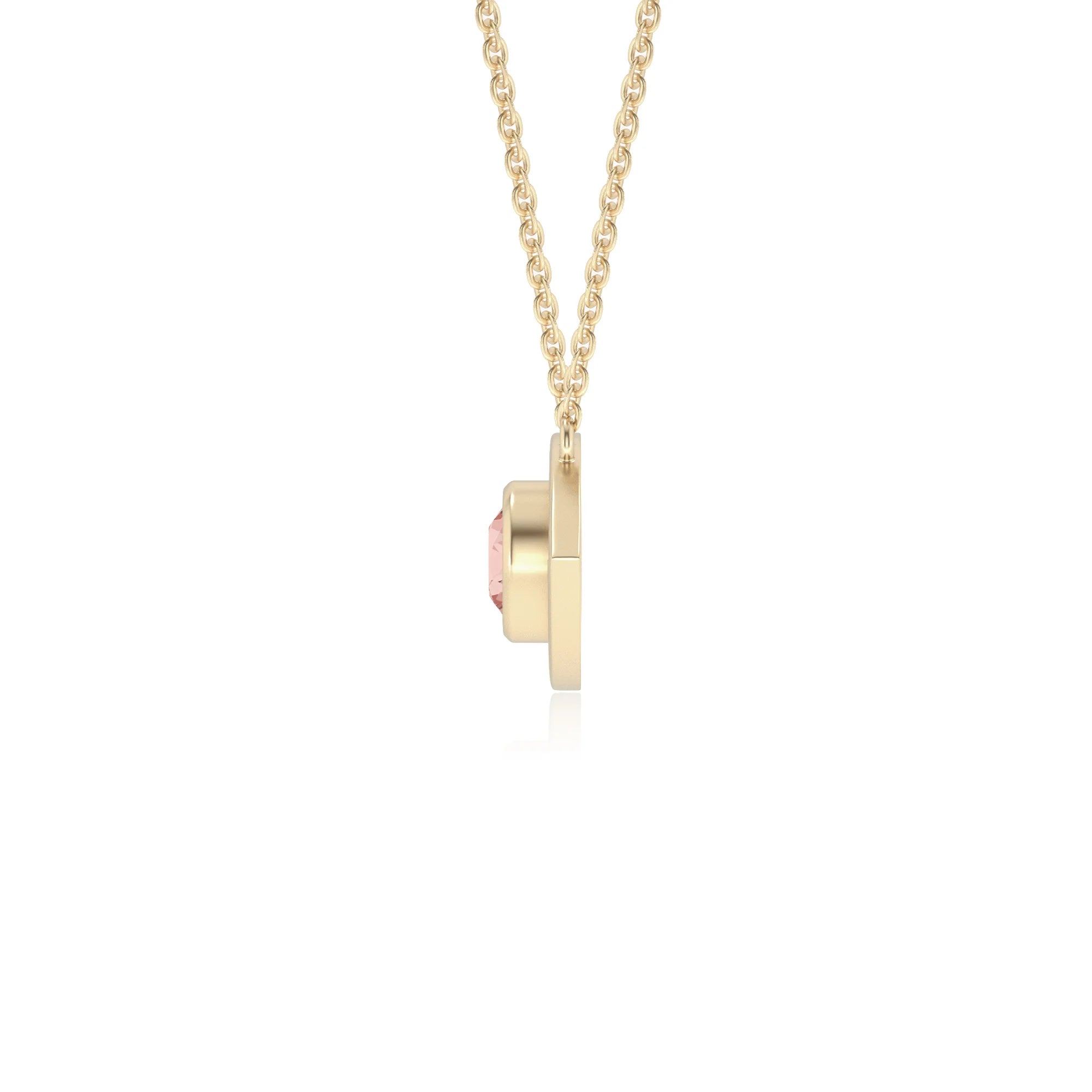 lab grown morganite round solitaire necklaces in yellow gold