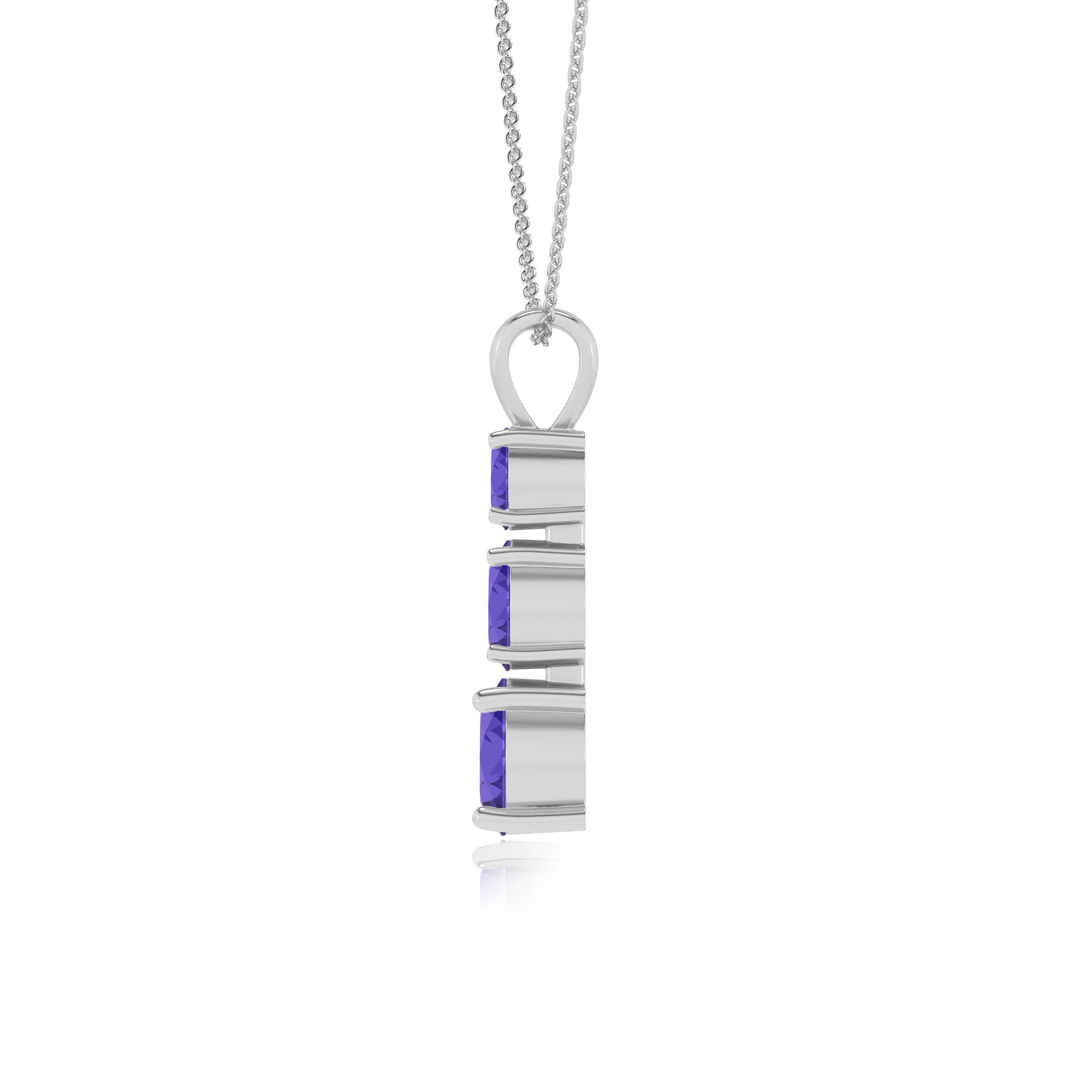 lab grown tanzanite round bar v-bale necklaces in sterling silver