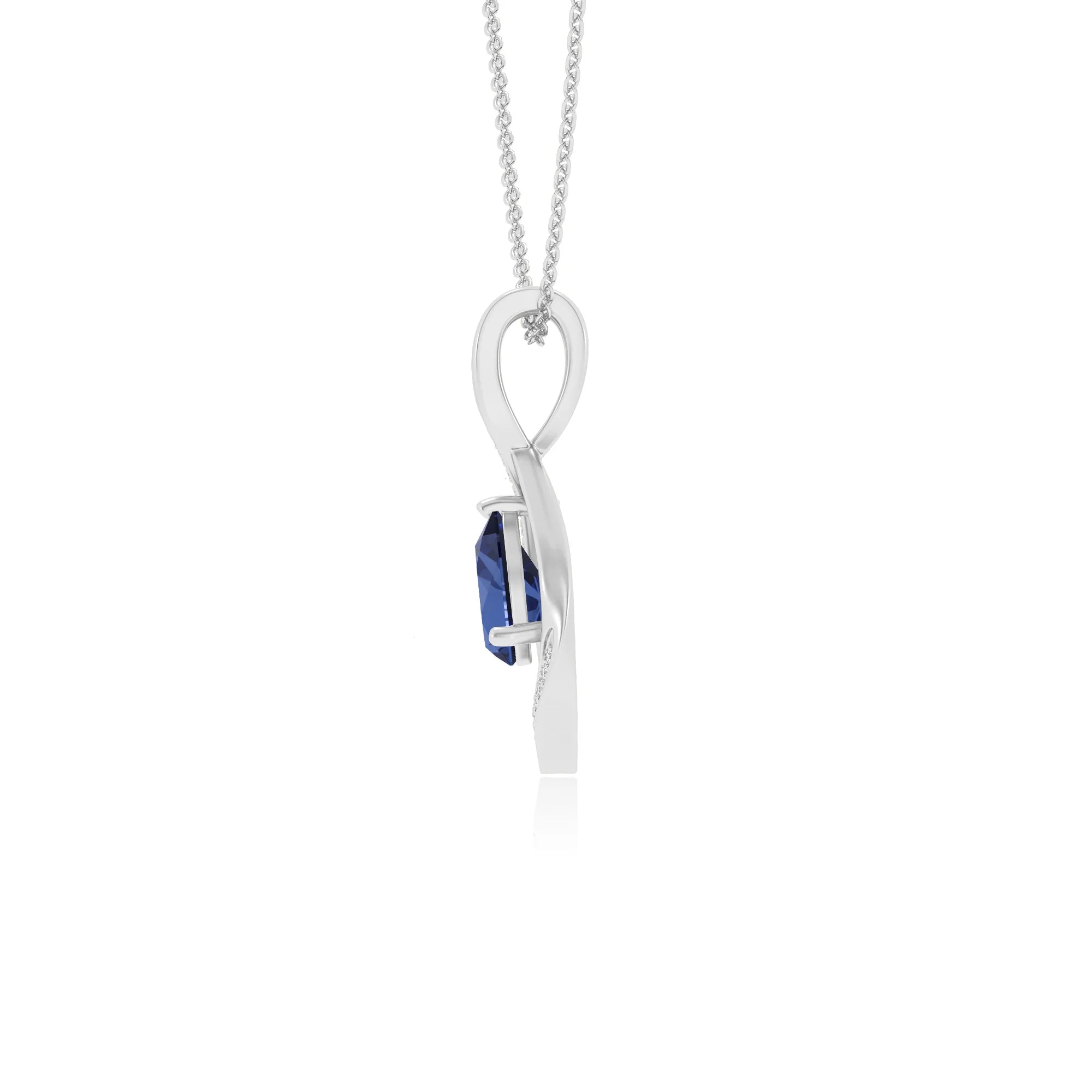 lab grown blue-sapphire pear solitaire necklaces in white gold