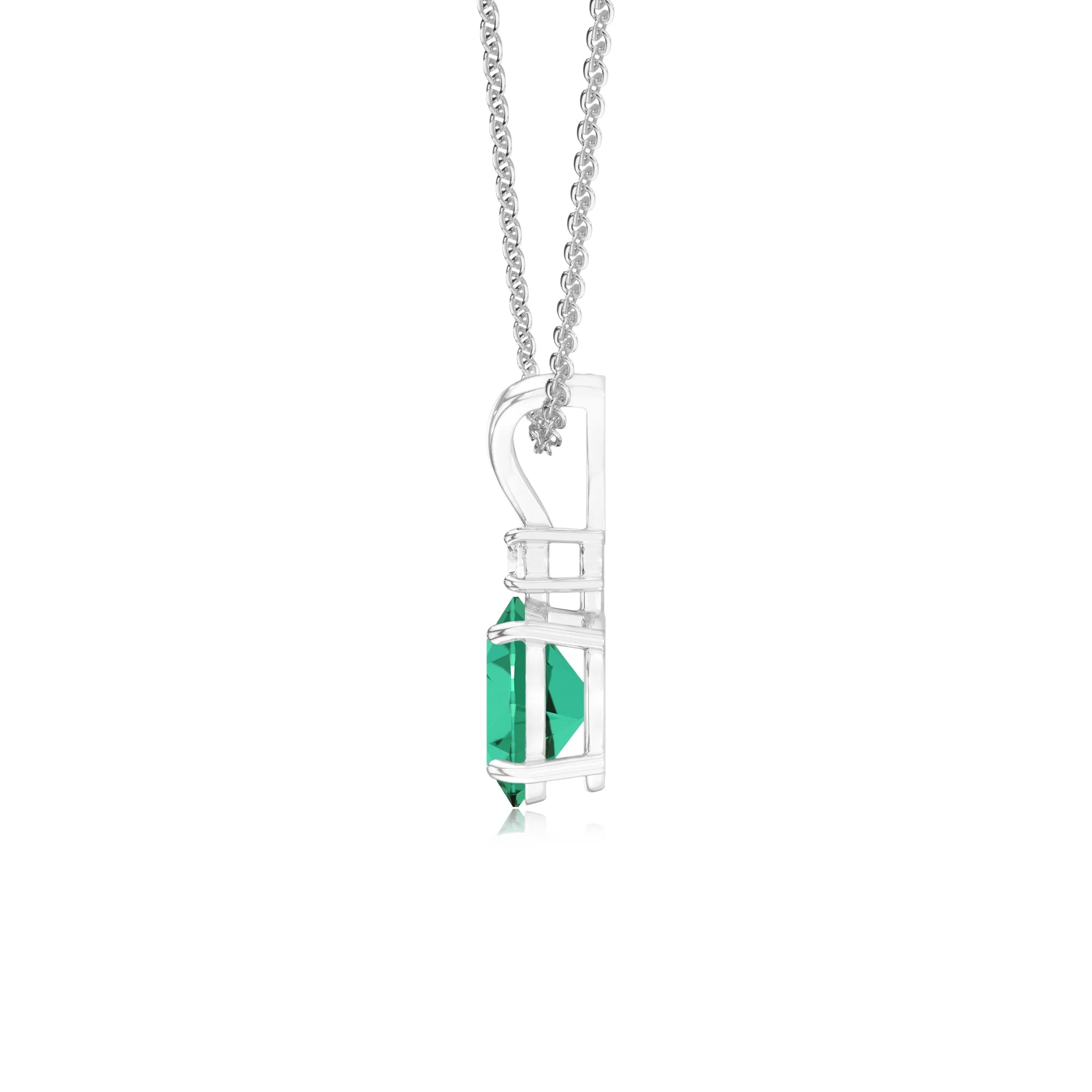 lab grown emerald oval solitaire v-bale necklaces in sterling silver