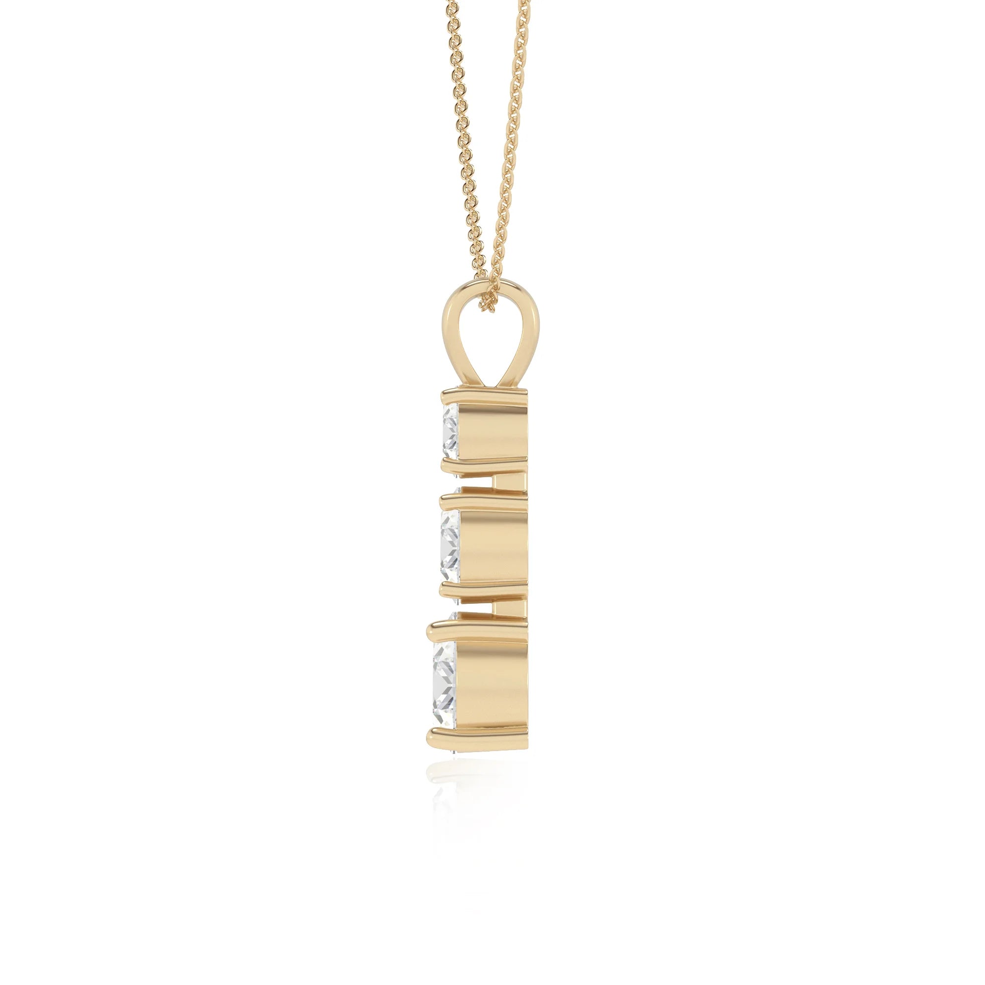 lab grown moissanite round bar v-bale necklaces in yellow gold