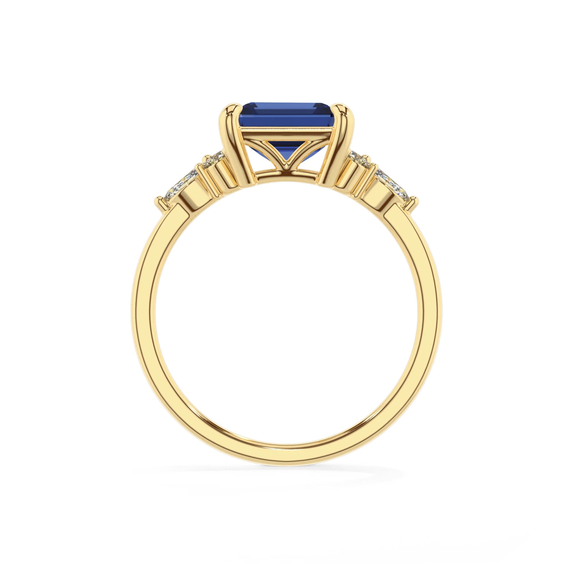 lab grown blue-sapphire emerald cut solitaire rings in yellow gold