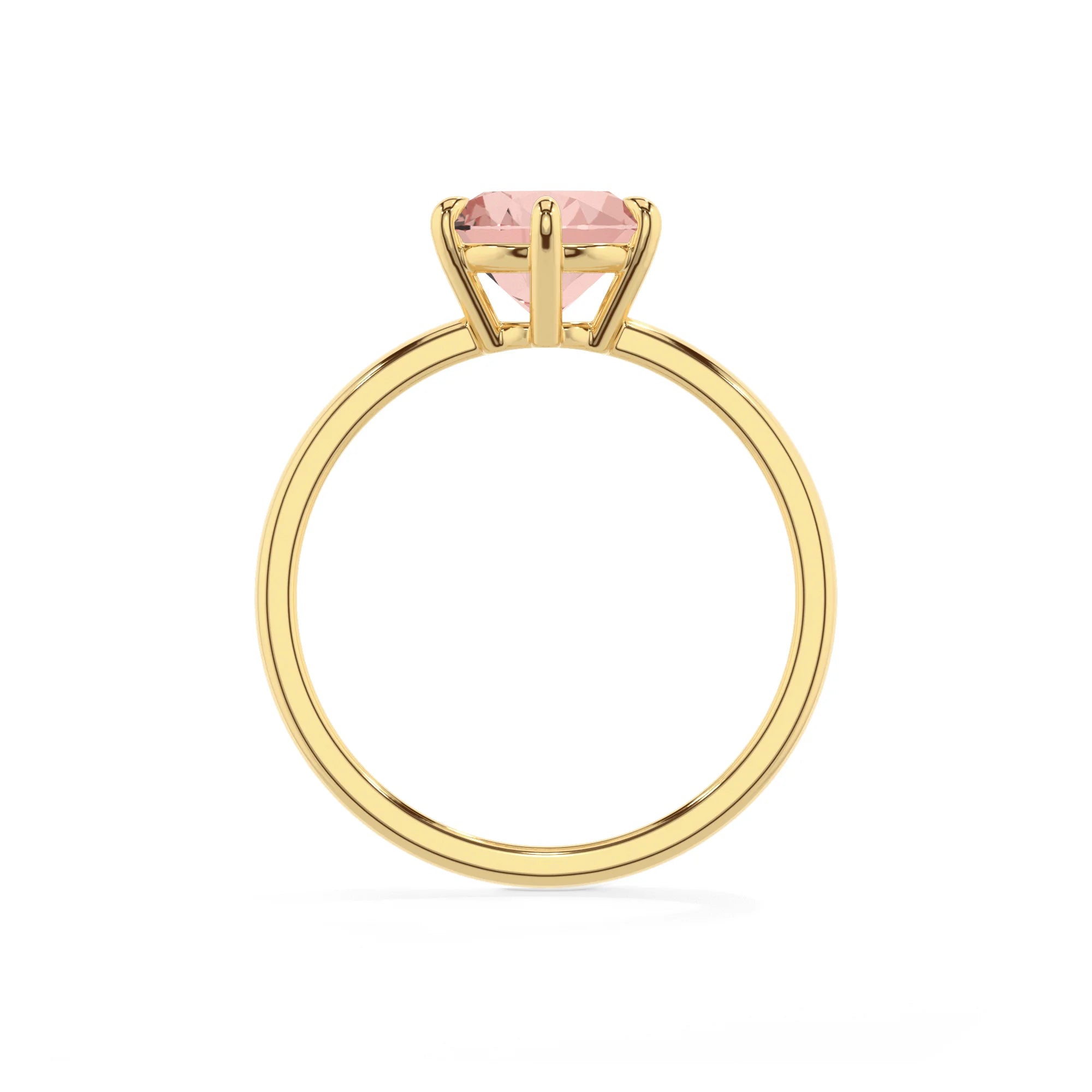 lab grown morganite round solitaire rings in yellow gold