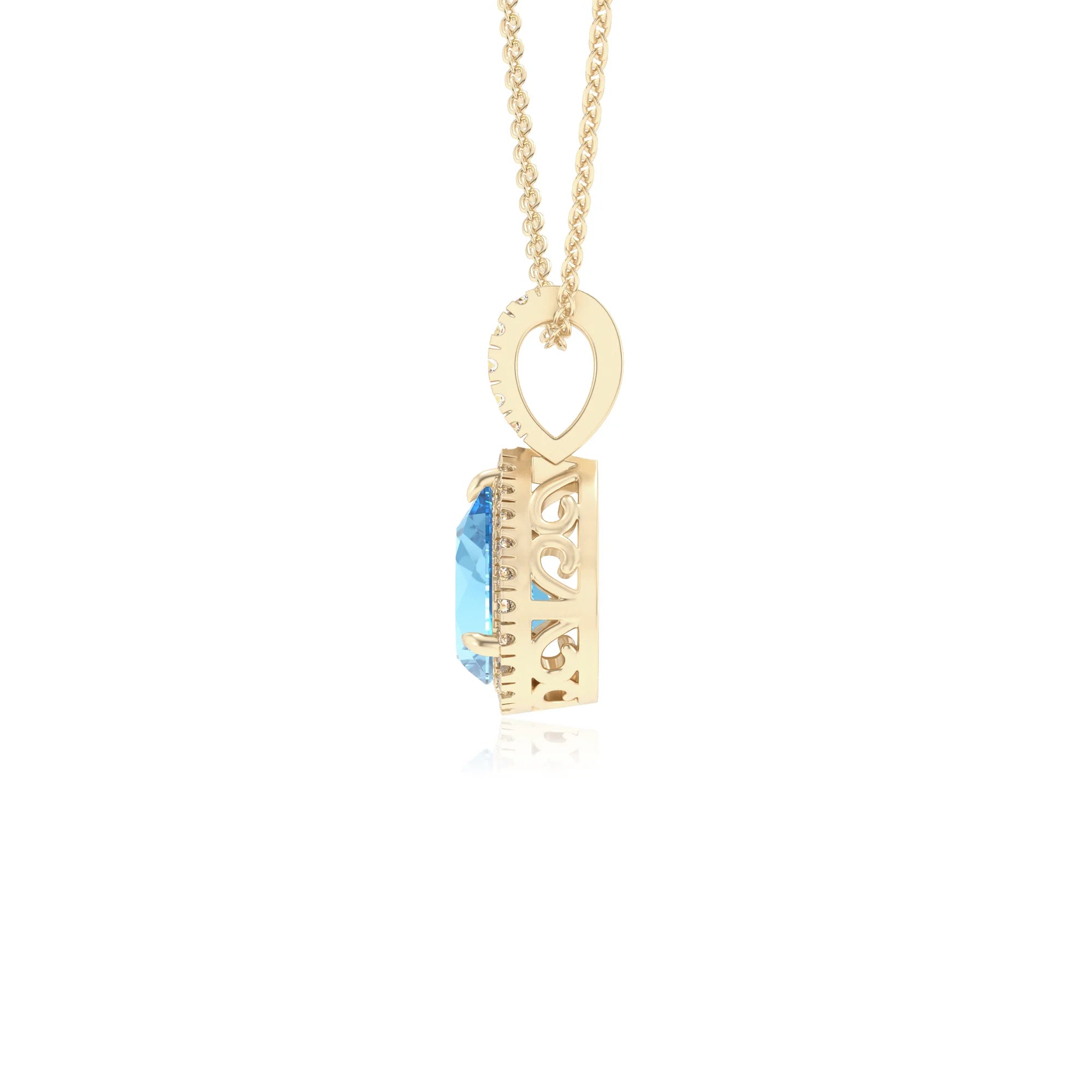 natural swiss-blue-topaz pear solitaire necklaces in yellow gold