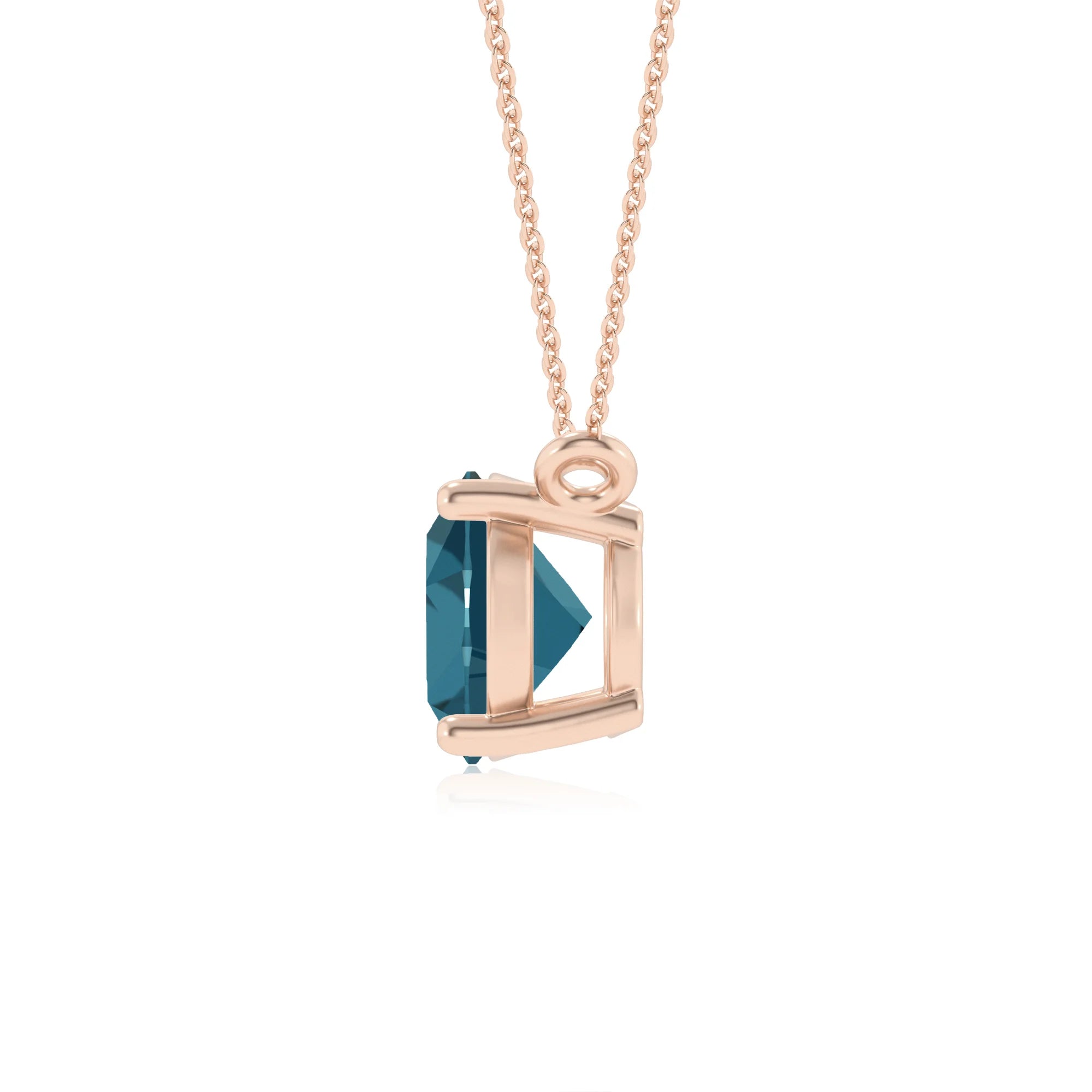 natural london-blue-topaz oval solitaire necklaces in rose gold