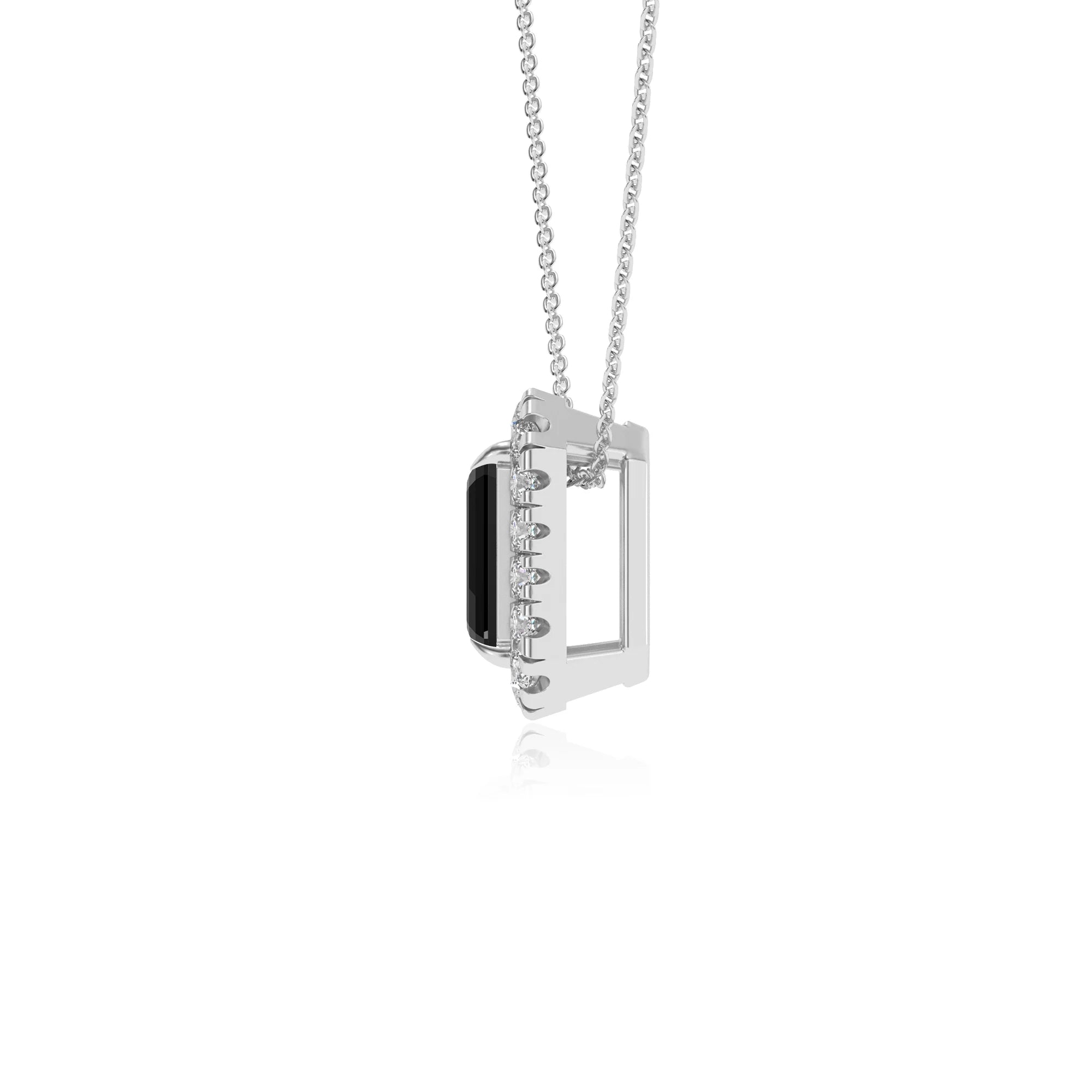 natural black onyx emerald cut solitaire necklaces in white gold