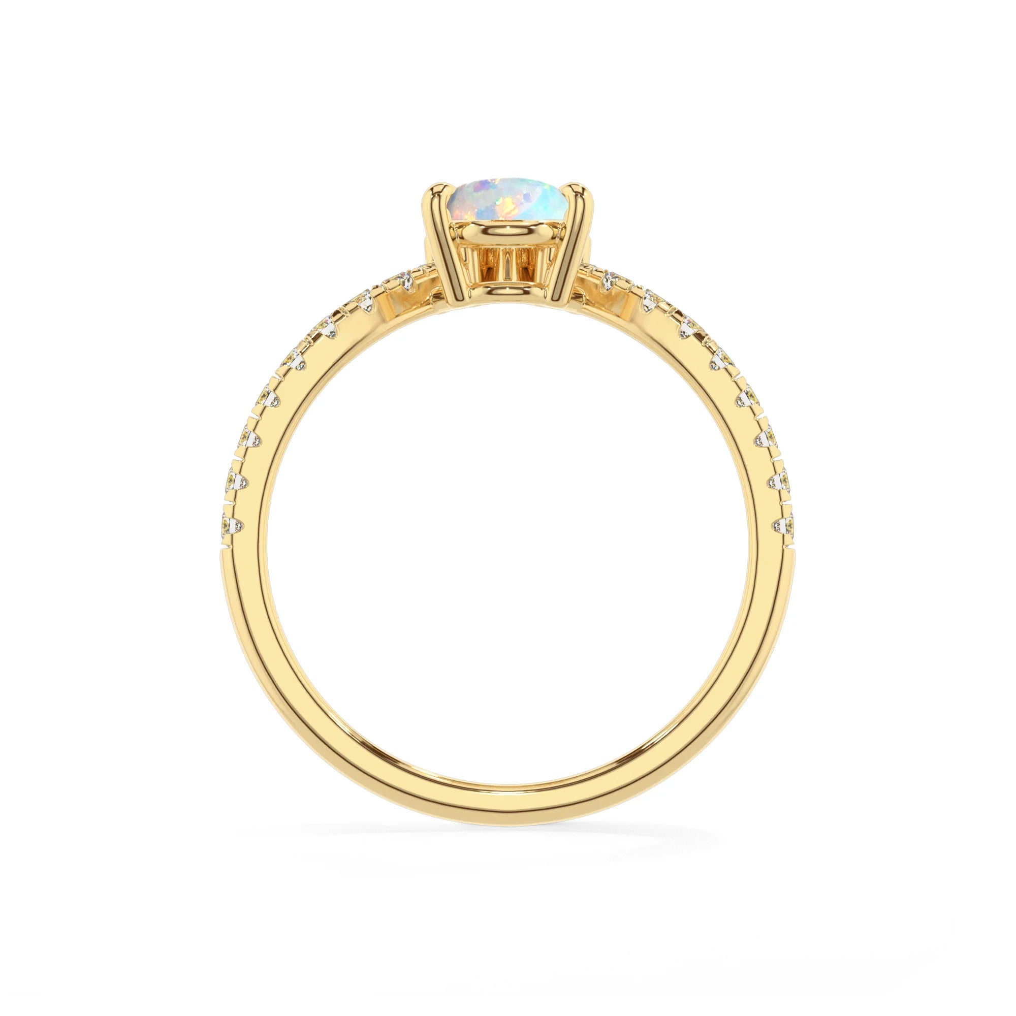 lab grown opal pear solitaire rings in yellow gold