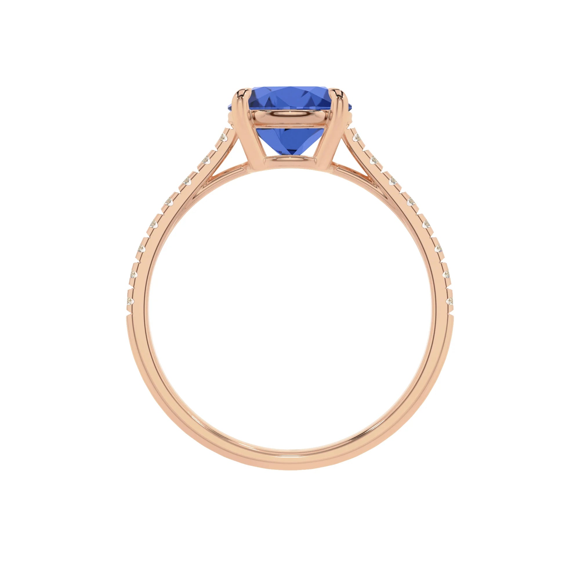 lab grown blue-sapphire round half eternity solitaire engagement rings in rose gold