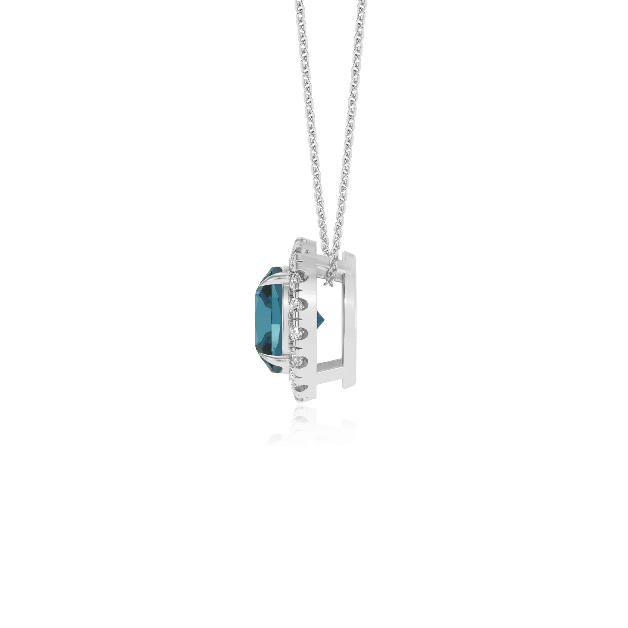 natural london blue topaz cushion solitaire necklaces in platinum