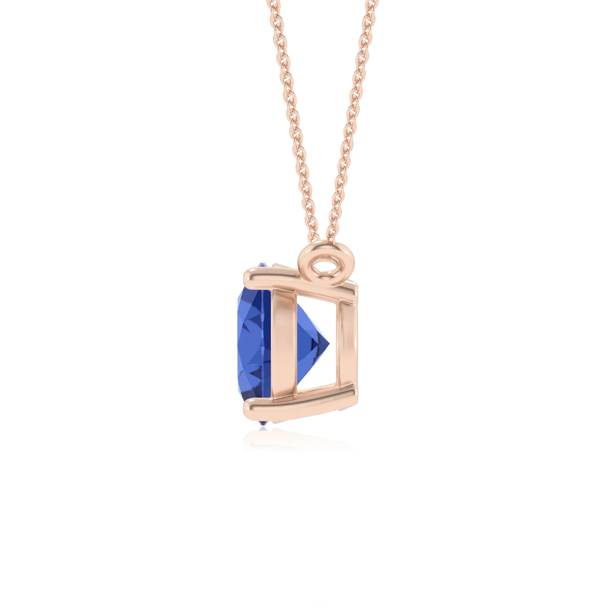 lab grown blue-sapphire oval solitaire necklaces in rose gold