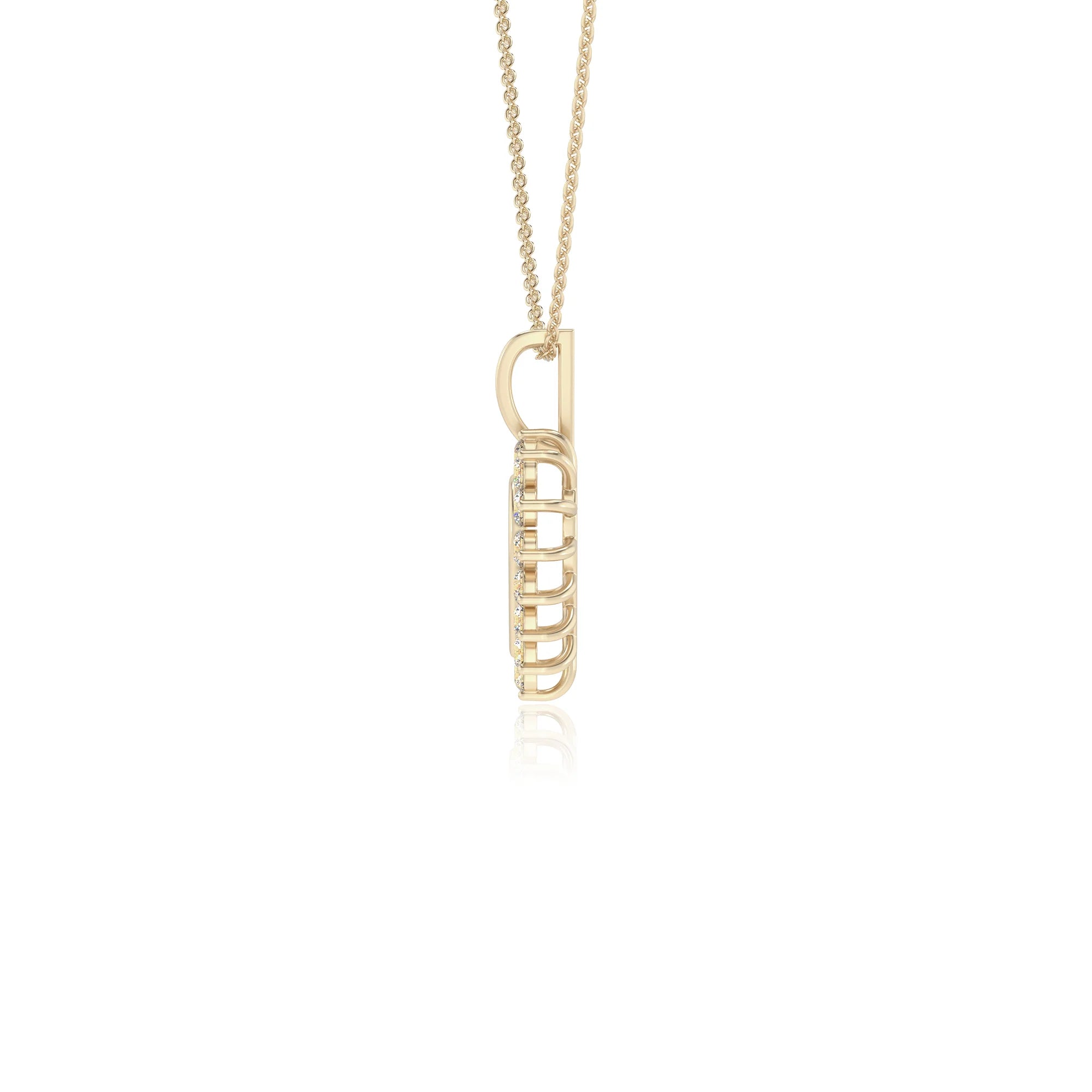 lab grown moissanite round v-bale necklaces in yellow gold