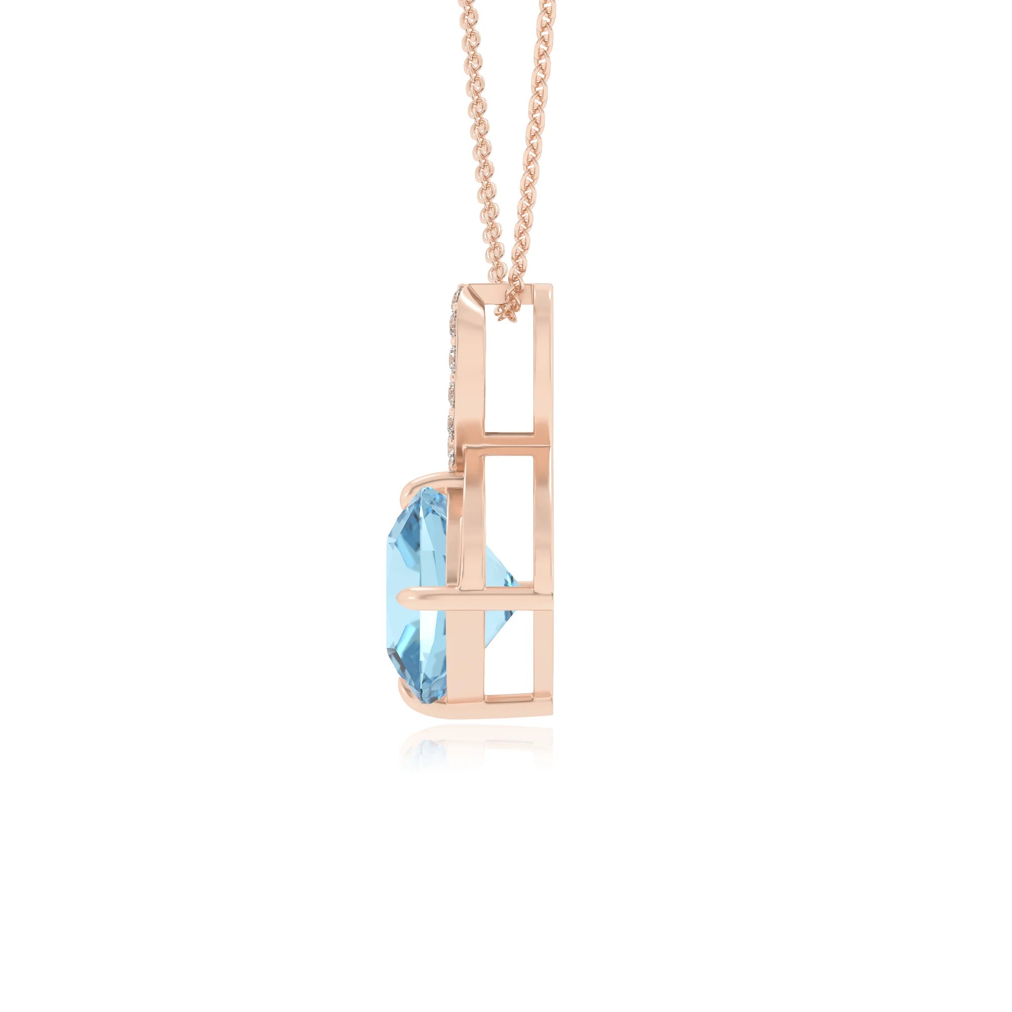 lab grown aquamarine cushion infinity necklaces in rose gold