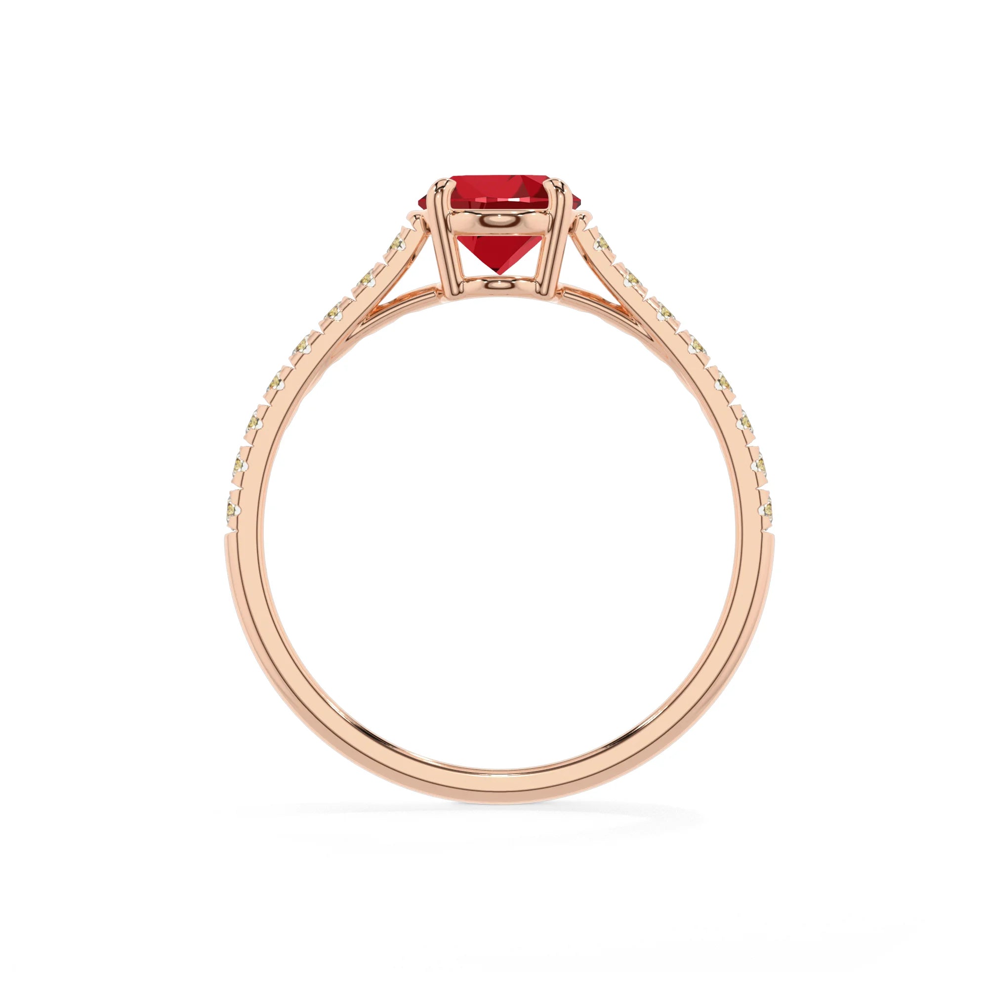 lab grown ruby oval half eternity solitaire engagement rings in rose gold