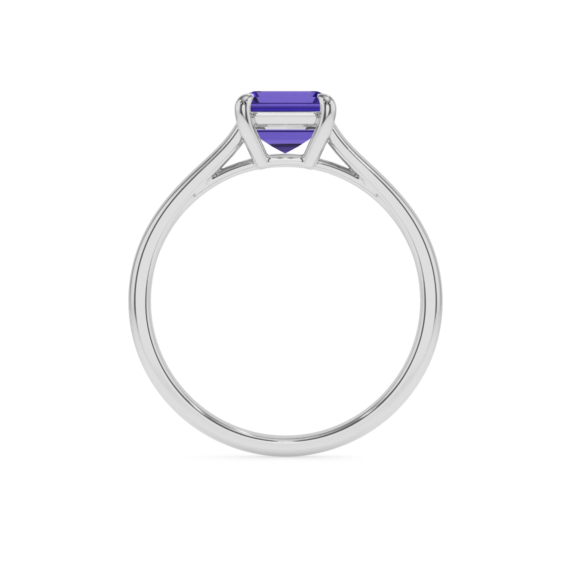 lab grown tanzanite emerald cut solitaire rings in white gold