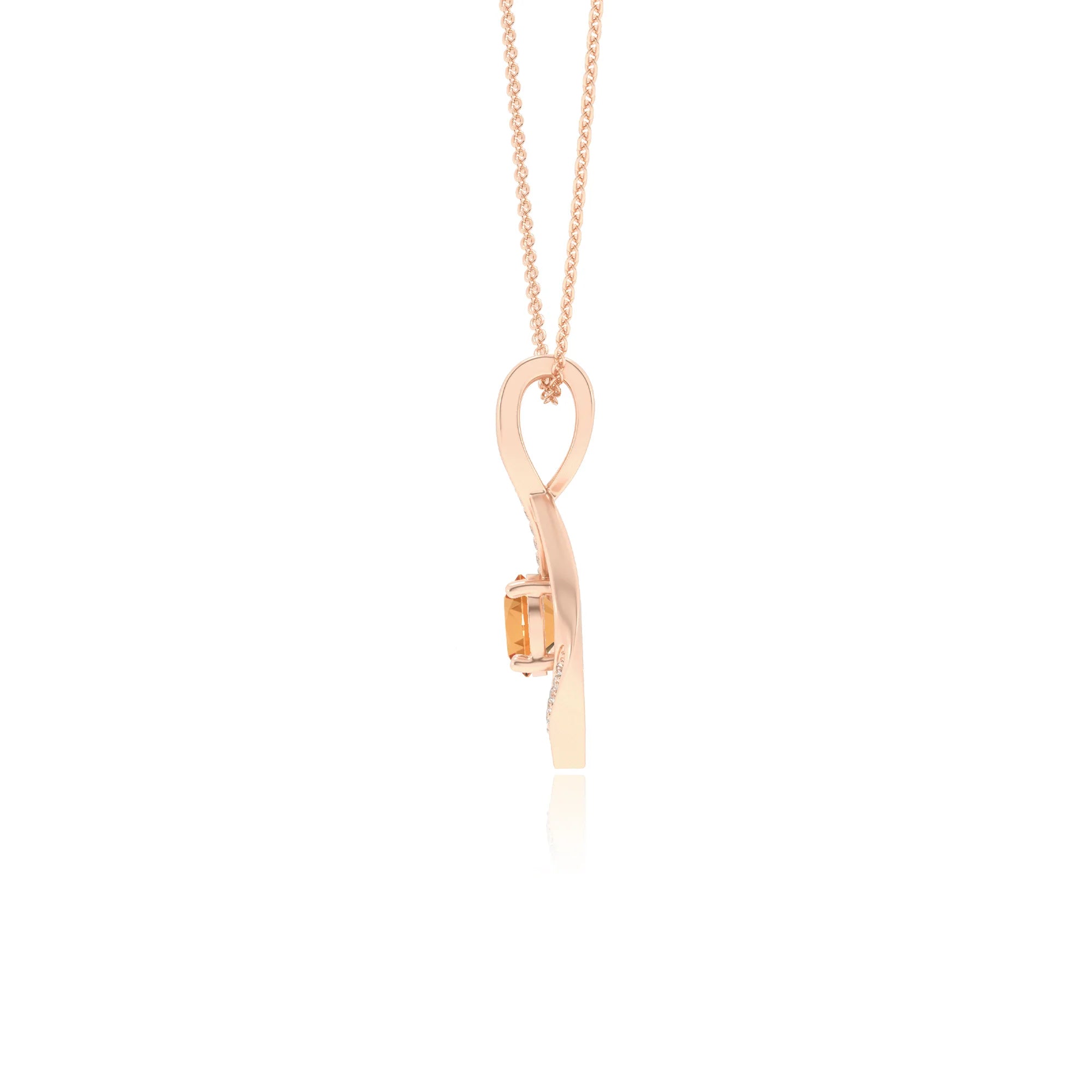 lab grown citrine round solitaire necklaces in rose gold
