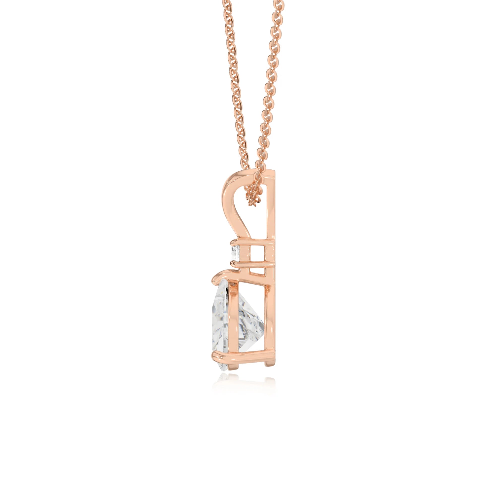 lab grown moissanite trillion solitaire v-bale necklaces in rose gold