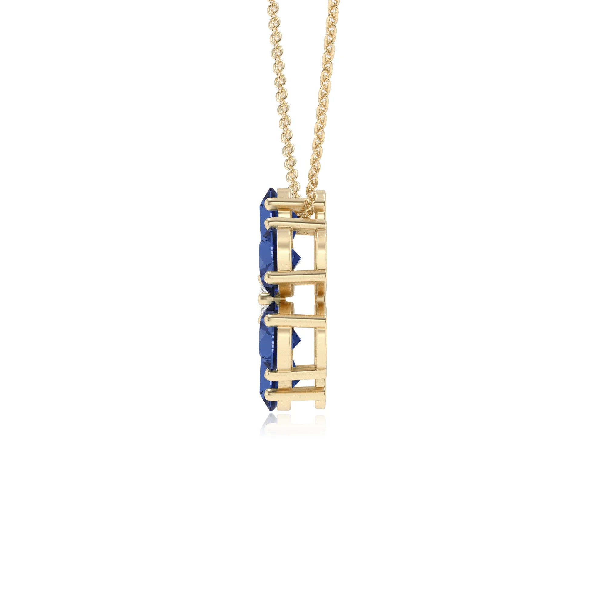 lab grown blue-sapphire pear solitaire necklaces in yellow gold