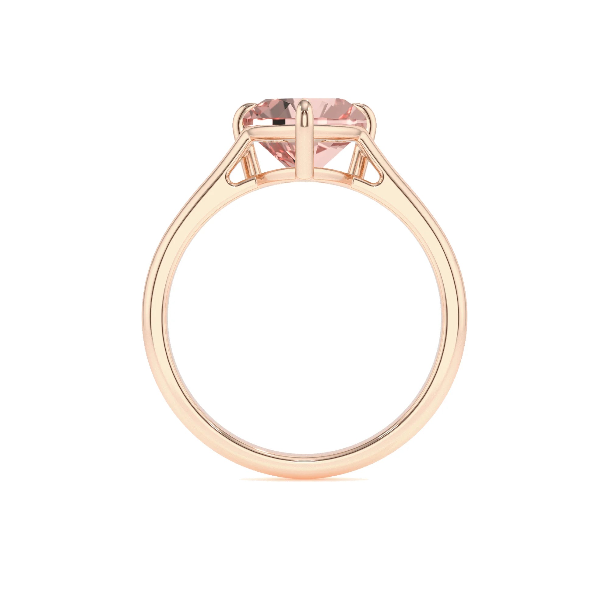 lab grown morganite heart solitaire rings in rose gold