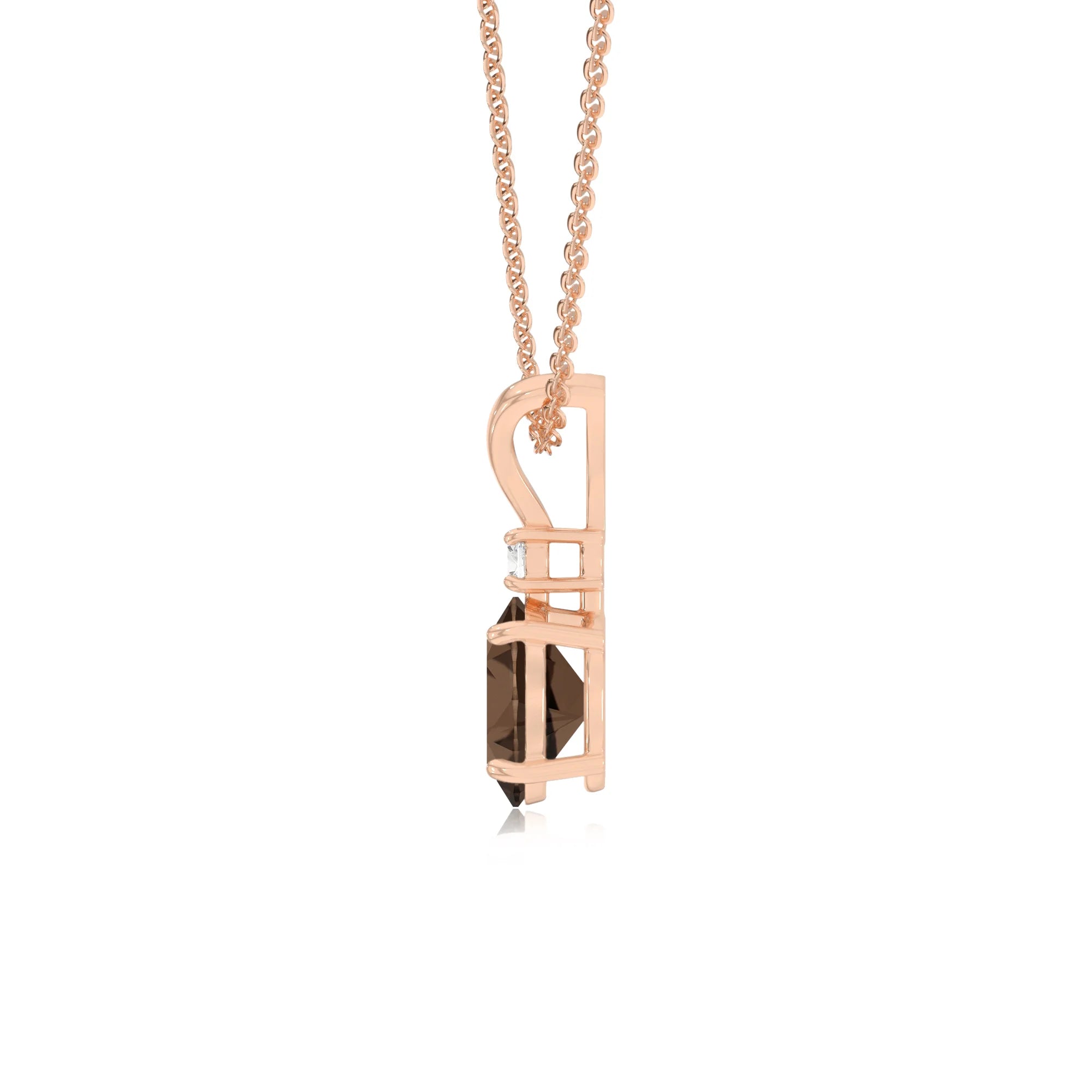 natural smoky-quartz oval solitaire v-bale necklaces in rose gold