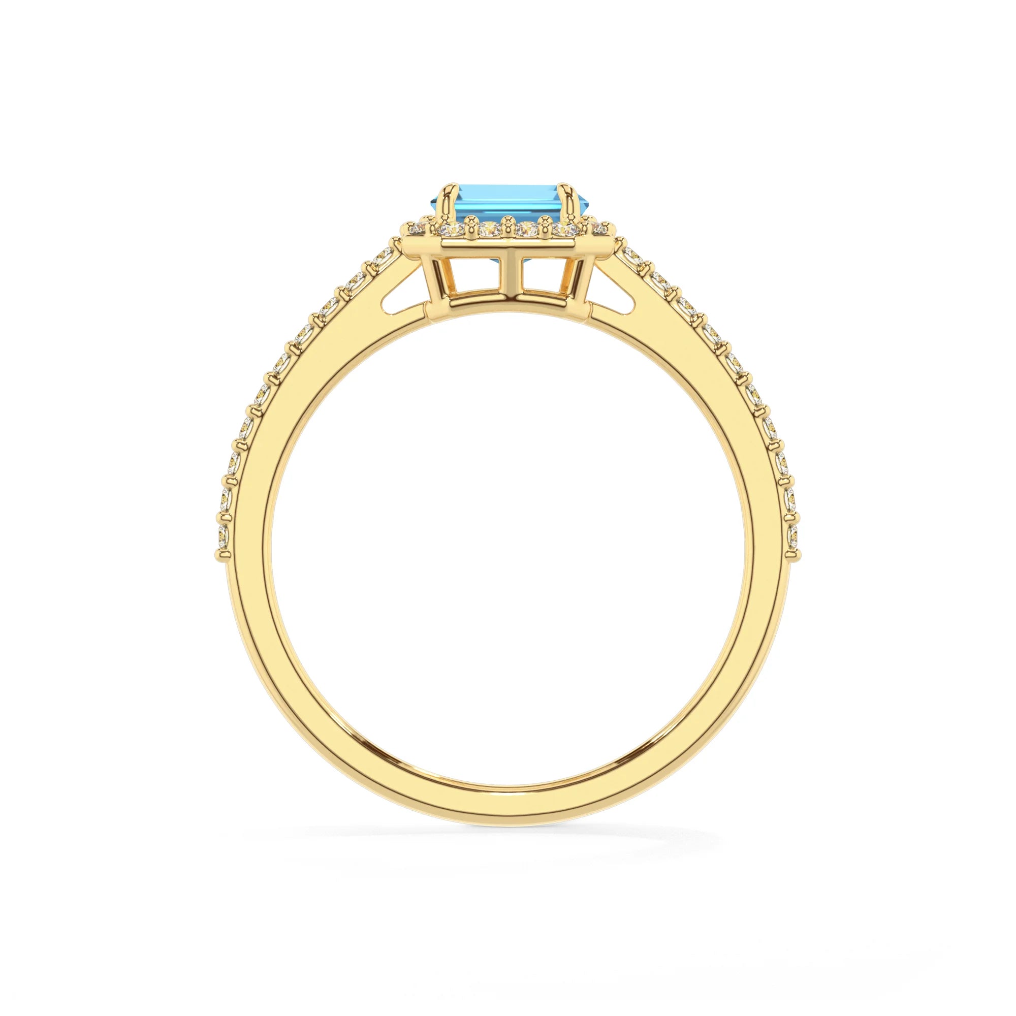 natural swiss-blue-topaz emerald cut solitaire rings in yellow gold