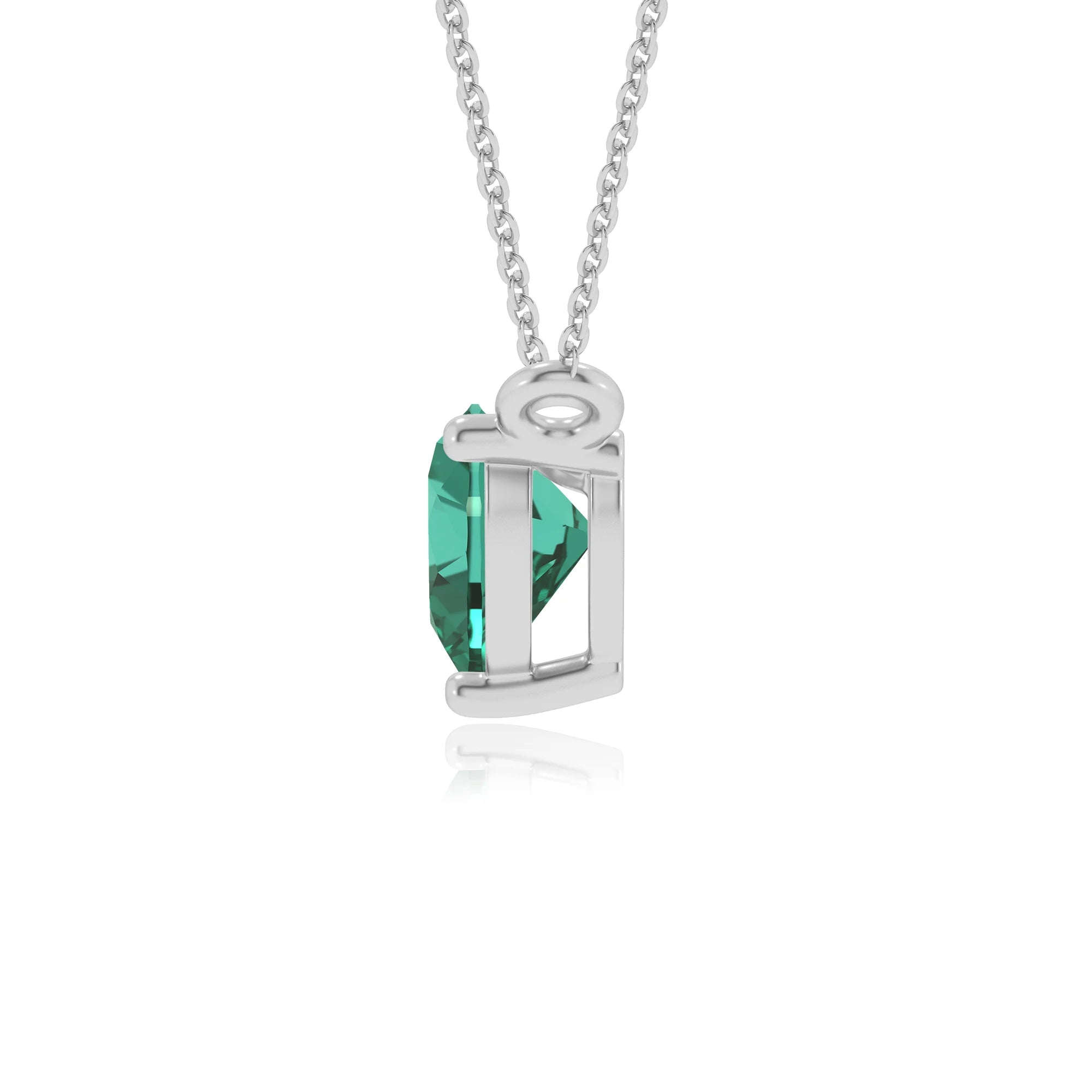 lab grown emerald heart solitaire necklaces in white gold