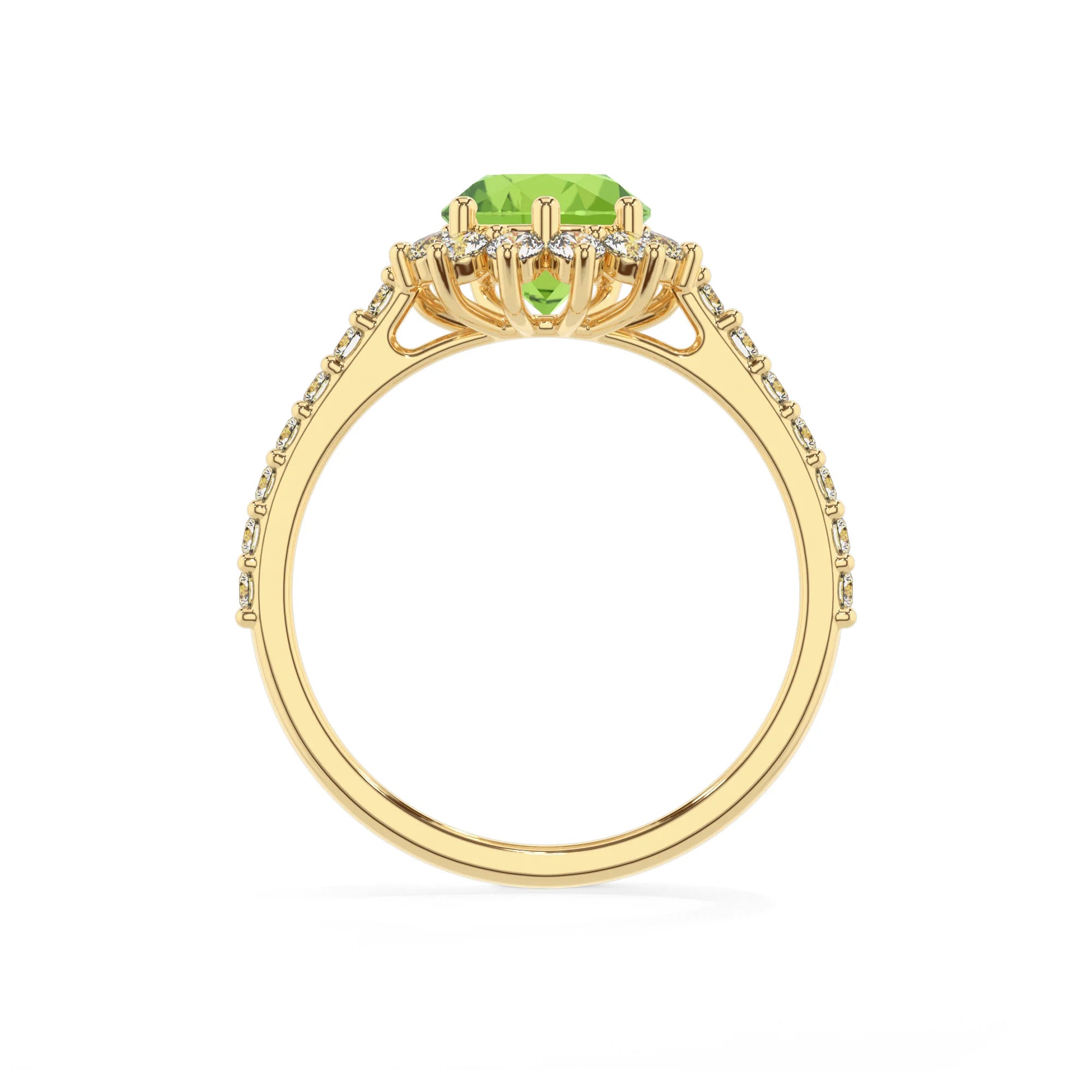 natural peridot pear solitaire rings in yellow gold