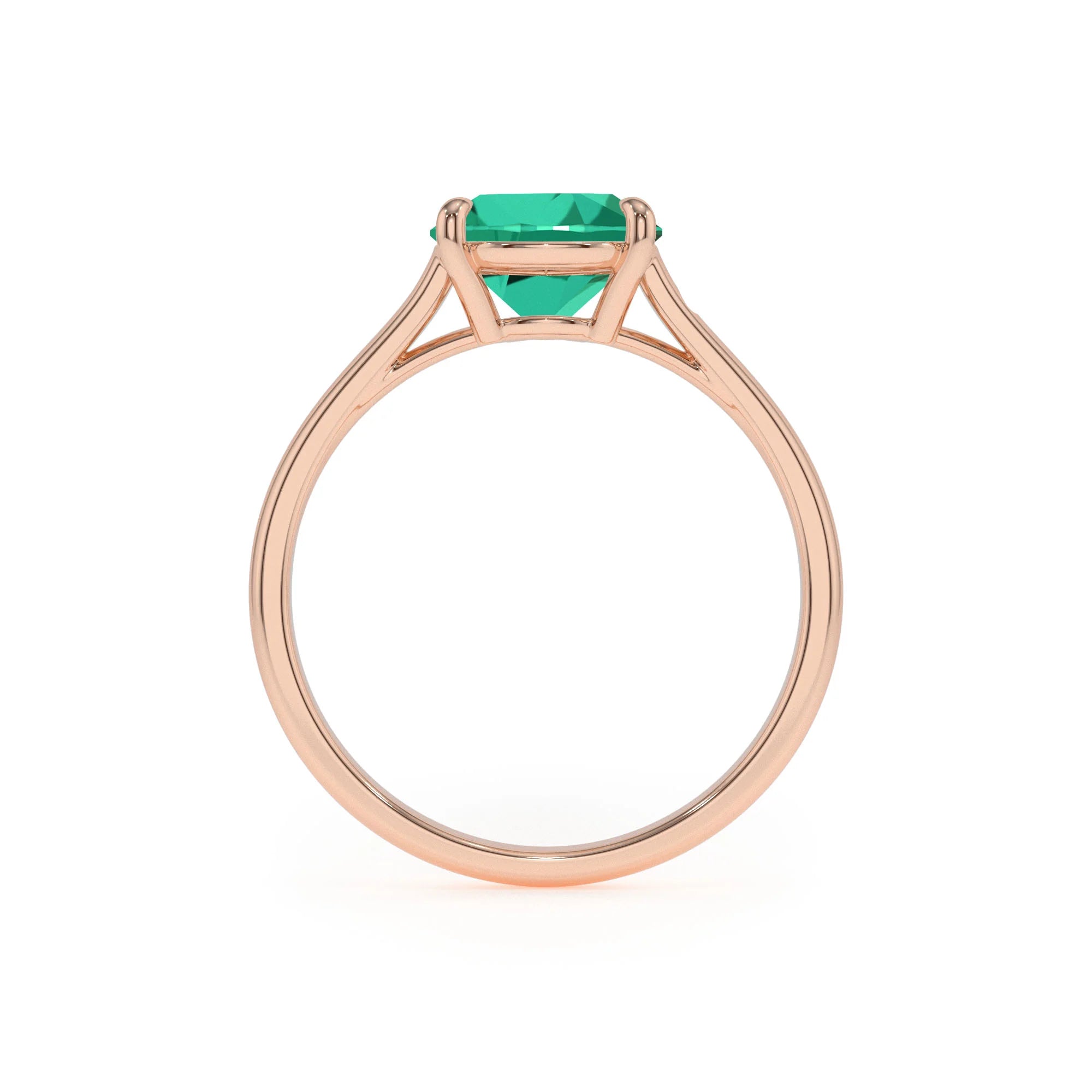 lab grown emerald cushion solitaire rings in rose gold