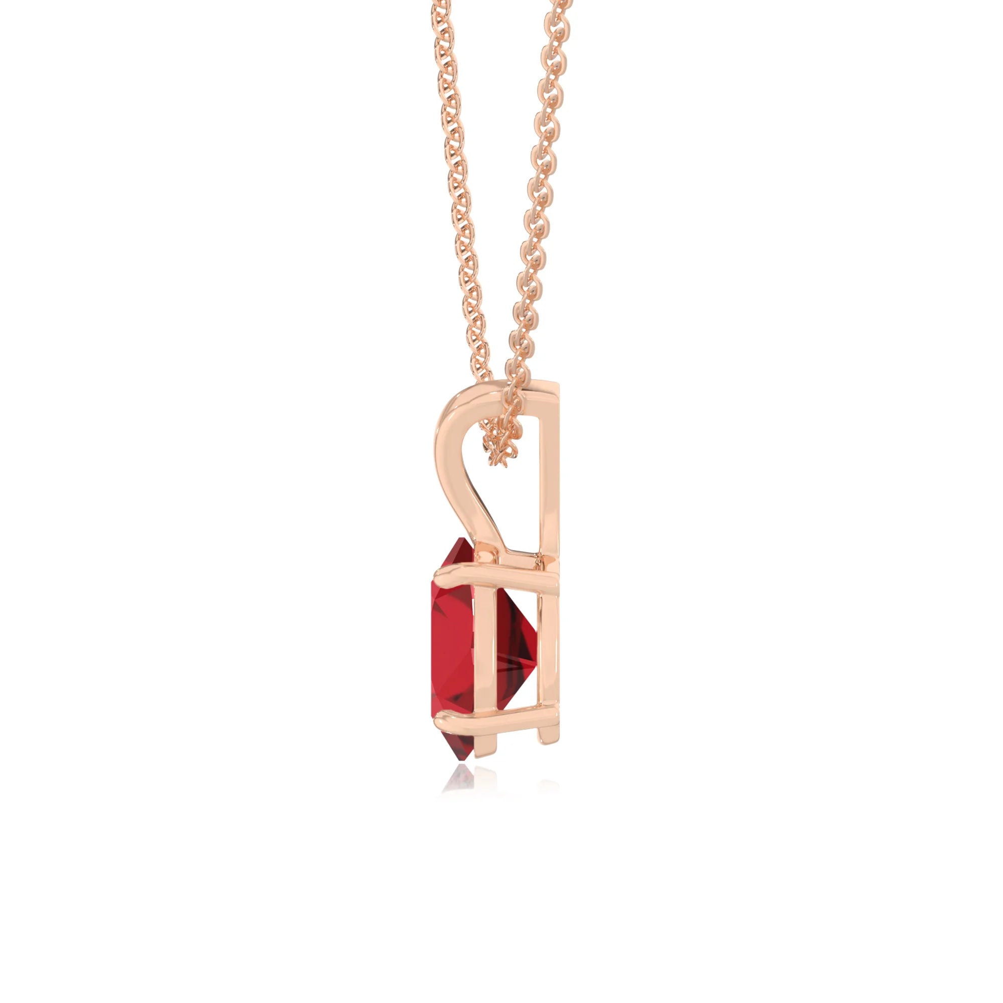 lab grown ruby oval solitaire v-bale necklaces in rose gold