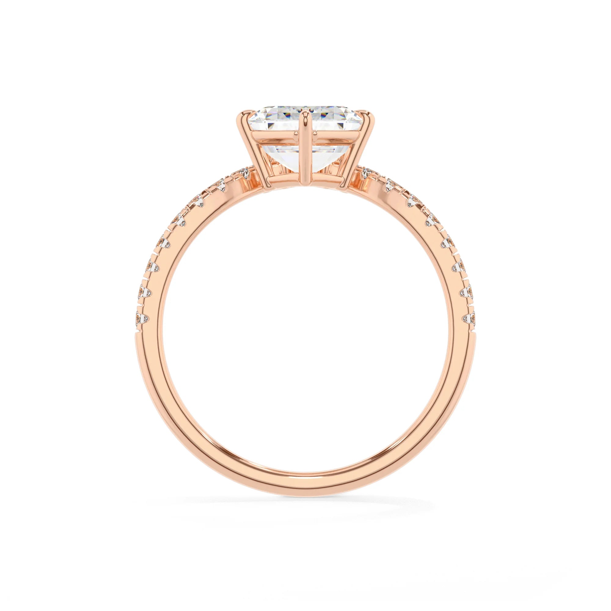 lab grown moissanite asscher solitaire rings in rose gold