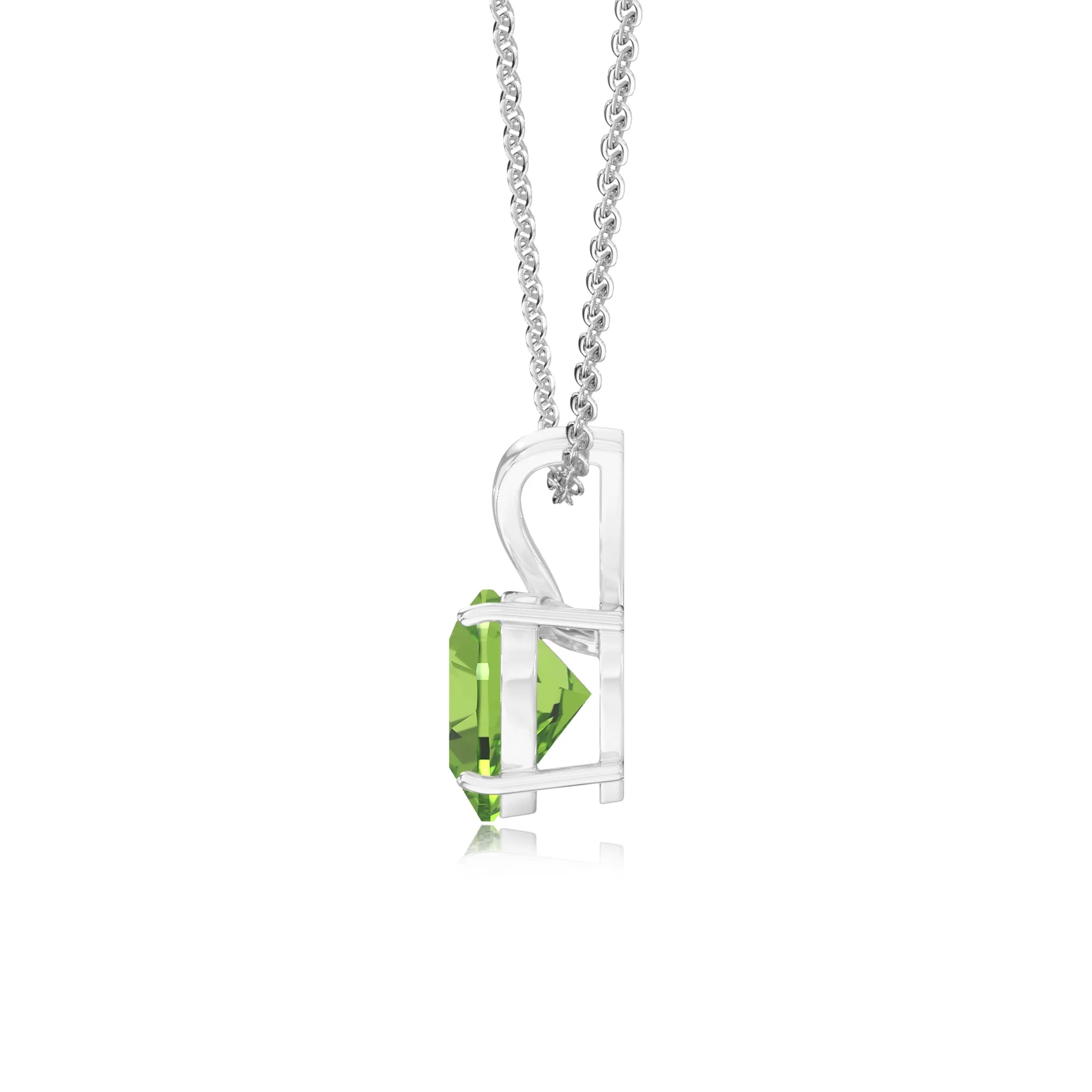 natural peridot heart solitaire v-bale necklaces in white gold