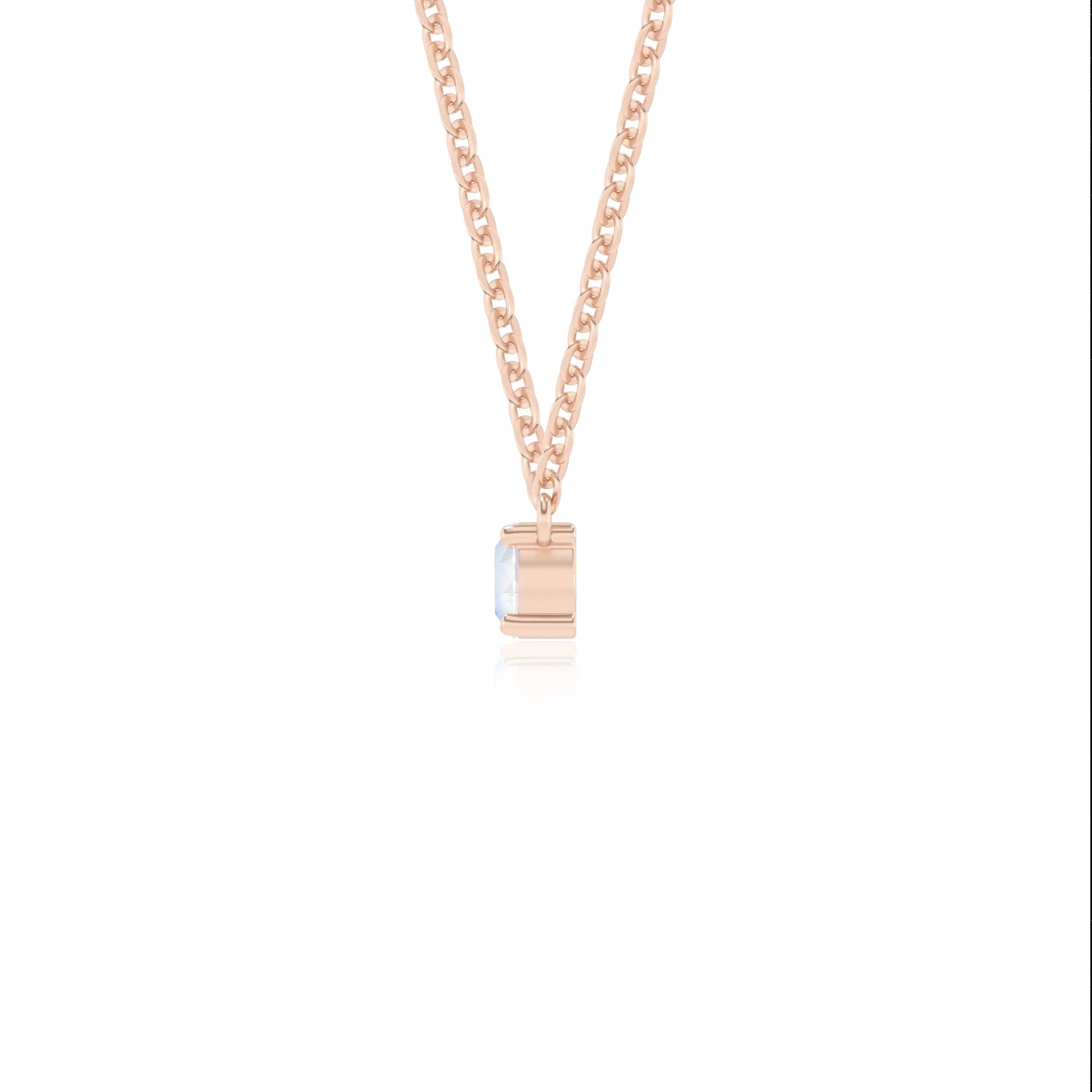 natural rainbow-moonstone round bar v-bale necklaces in rose gold