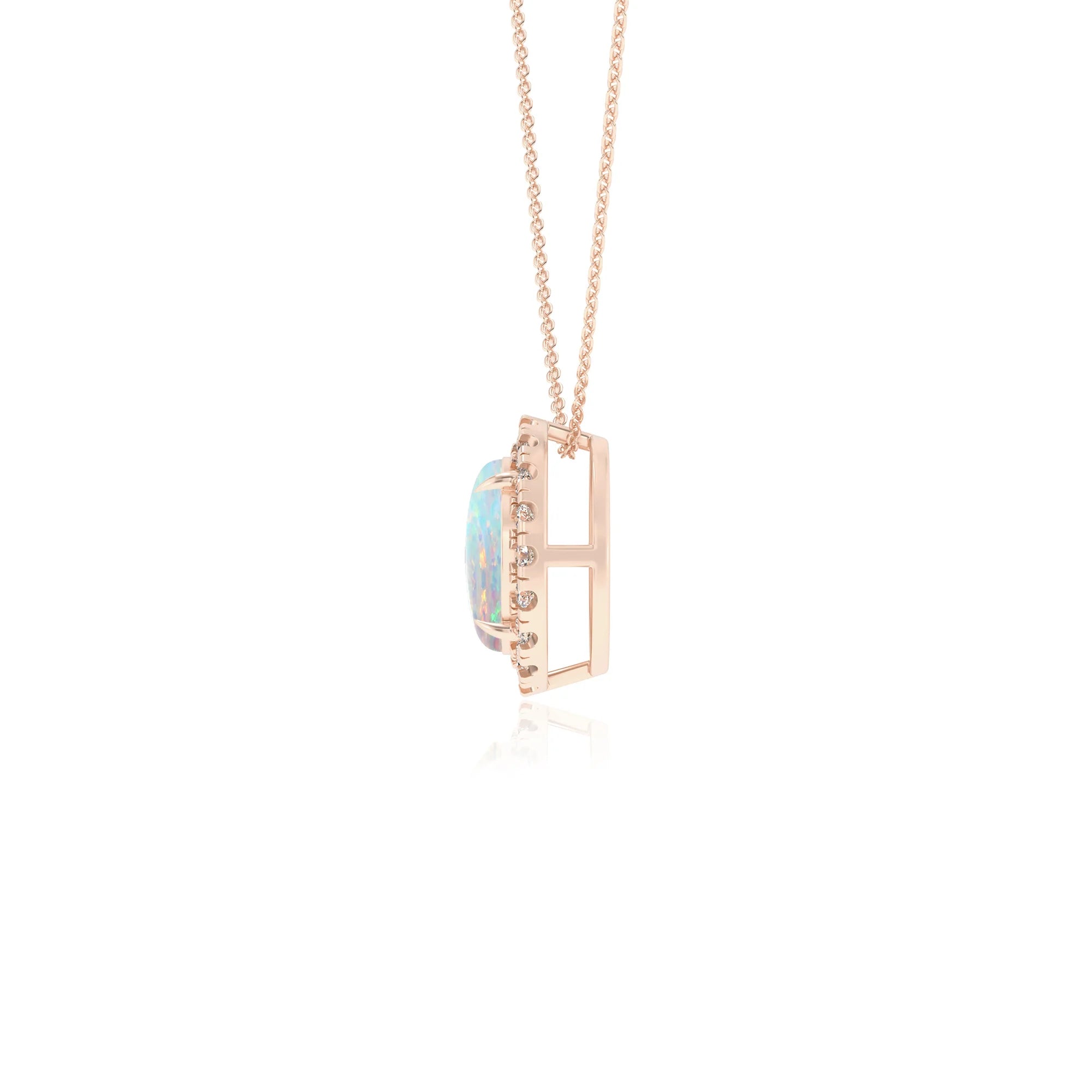 lab grown opal round solitaire necklaces in rose gold