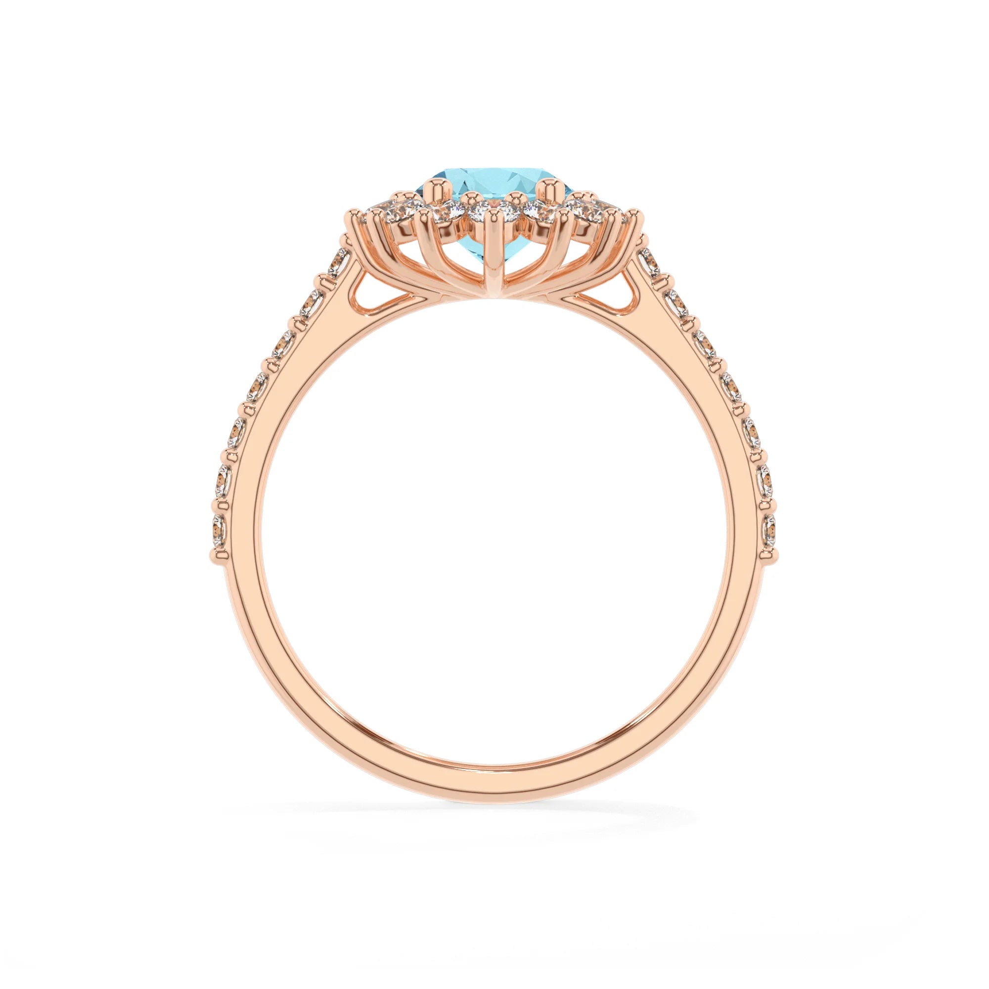 lab grown aquamarine oval solitaire rings in rose gold