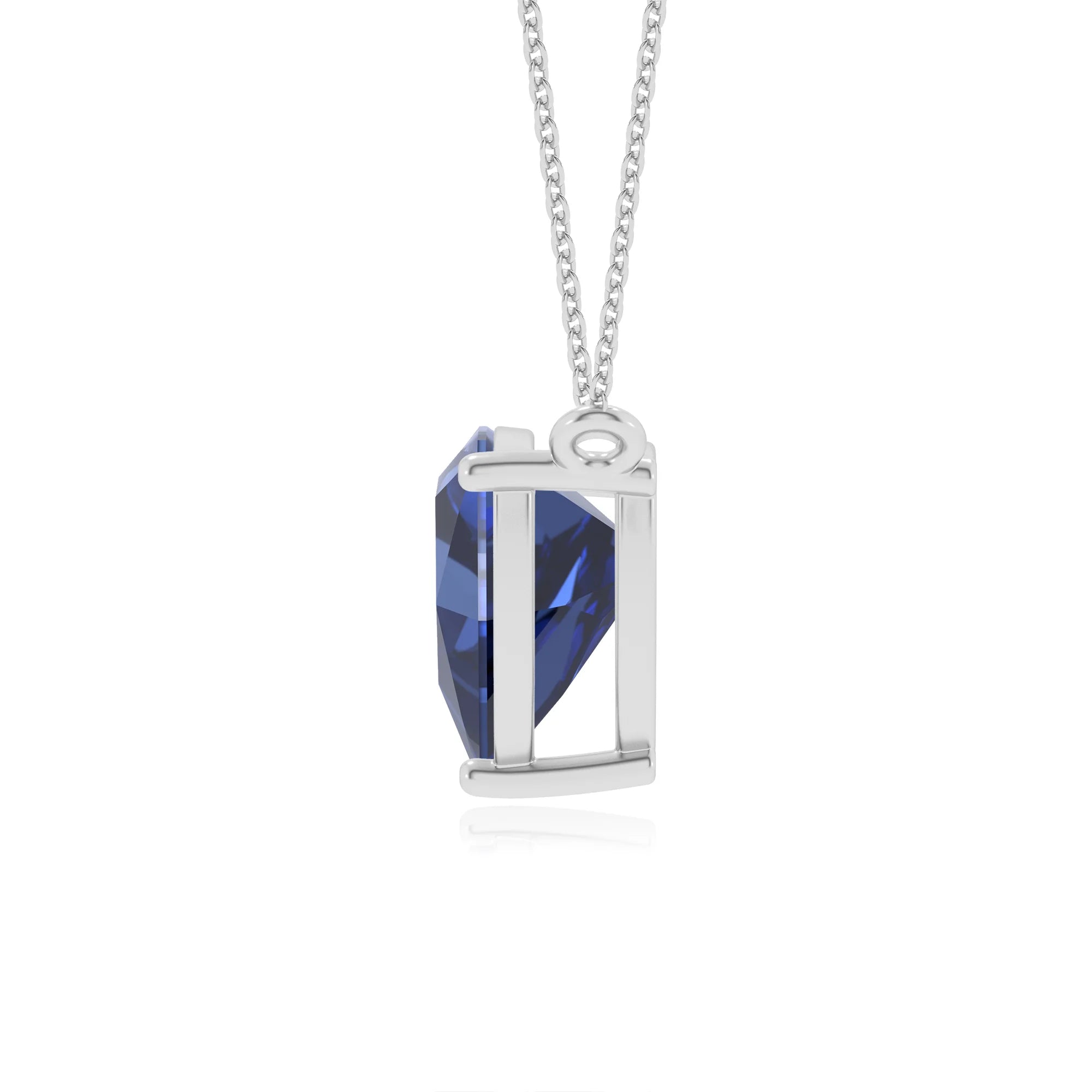 lab grown blue-sapphire trillion solitaire necklaces in white gold