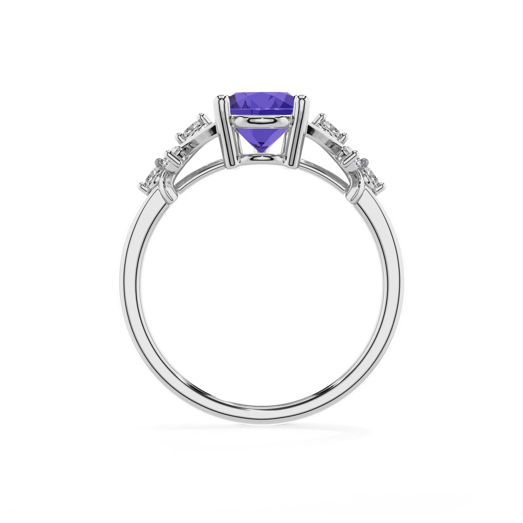 lab grown tanzanite pear solitaire rings in sterling silver